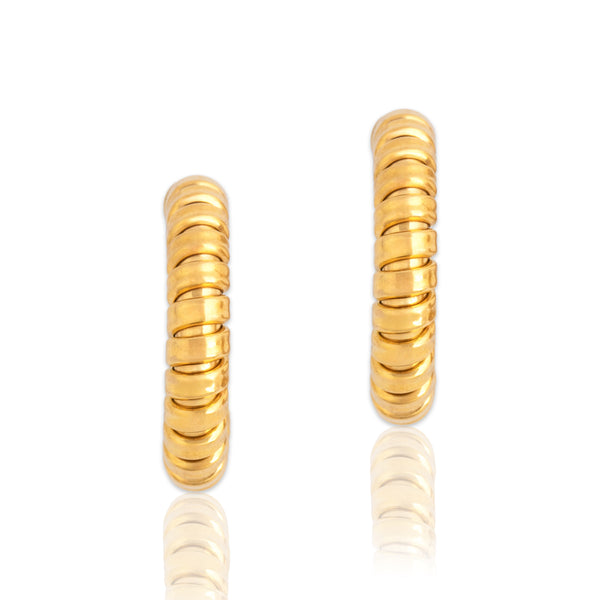 Vintage Italian 18k Yellow Gold Ribbed Hoop Earrings