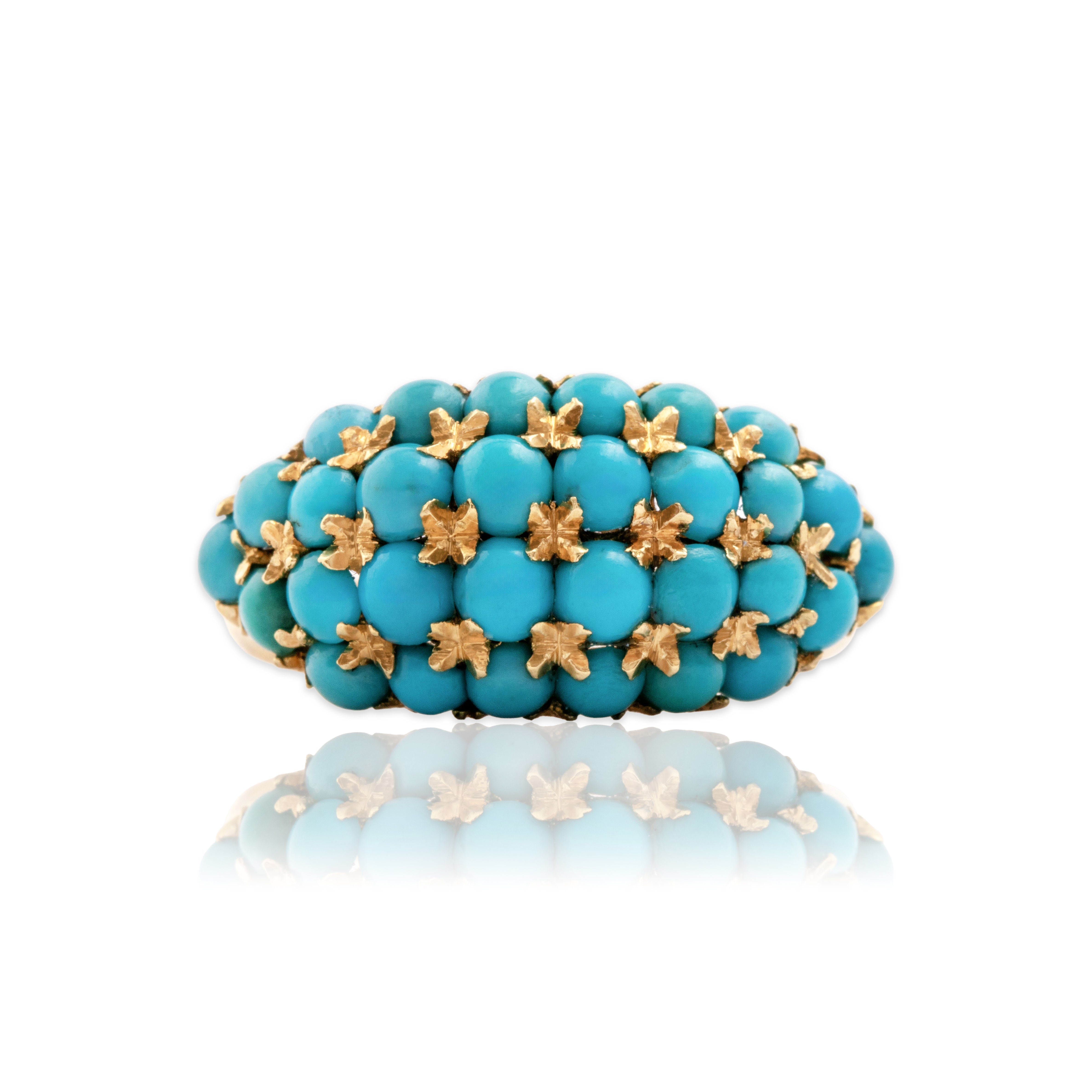 Vintage Italian 18k Yellow Gold 2.09cttw Turquoise Vibrant Line Ring 6.50