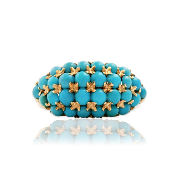 Vintage Italian 18k Yellow Gold 2.09cttw Turquoise Vibrant Line Ring 6.50