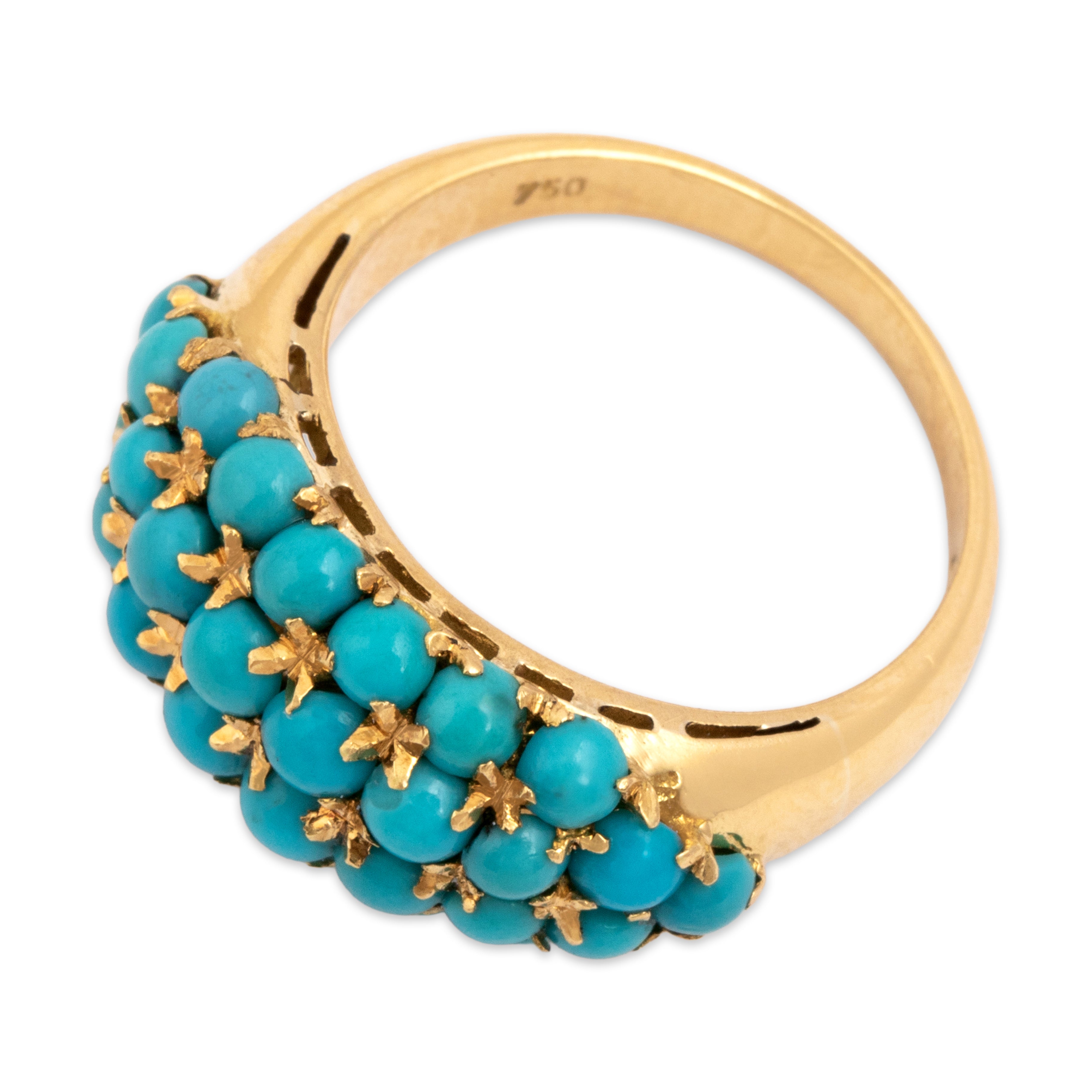 Vintage Italian 18k Yellow Gold 2.09cttw Turquoise Vibrant Line Ring - Overall view