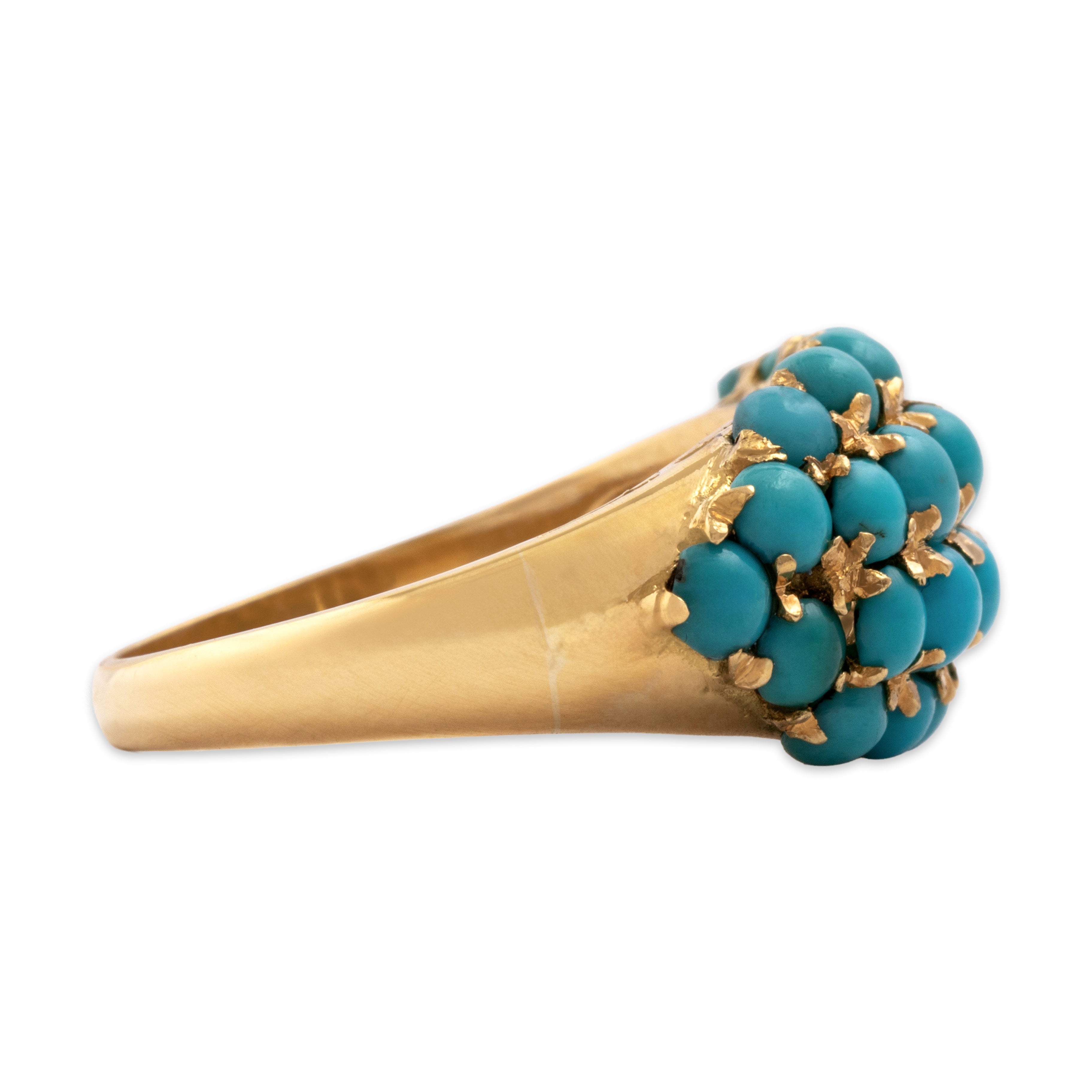 Vintage Italian 18k Yellow Gold 2.09cttw Turquoise Vibrant Line Ring - Side view