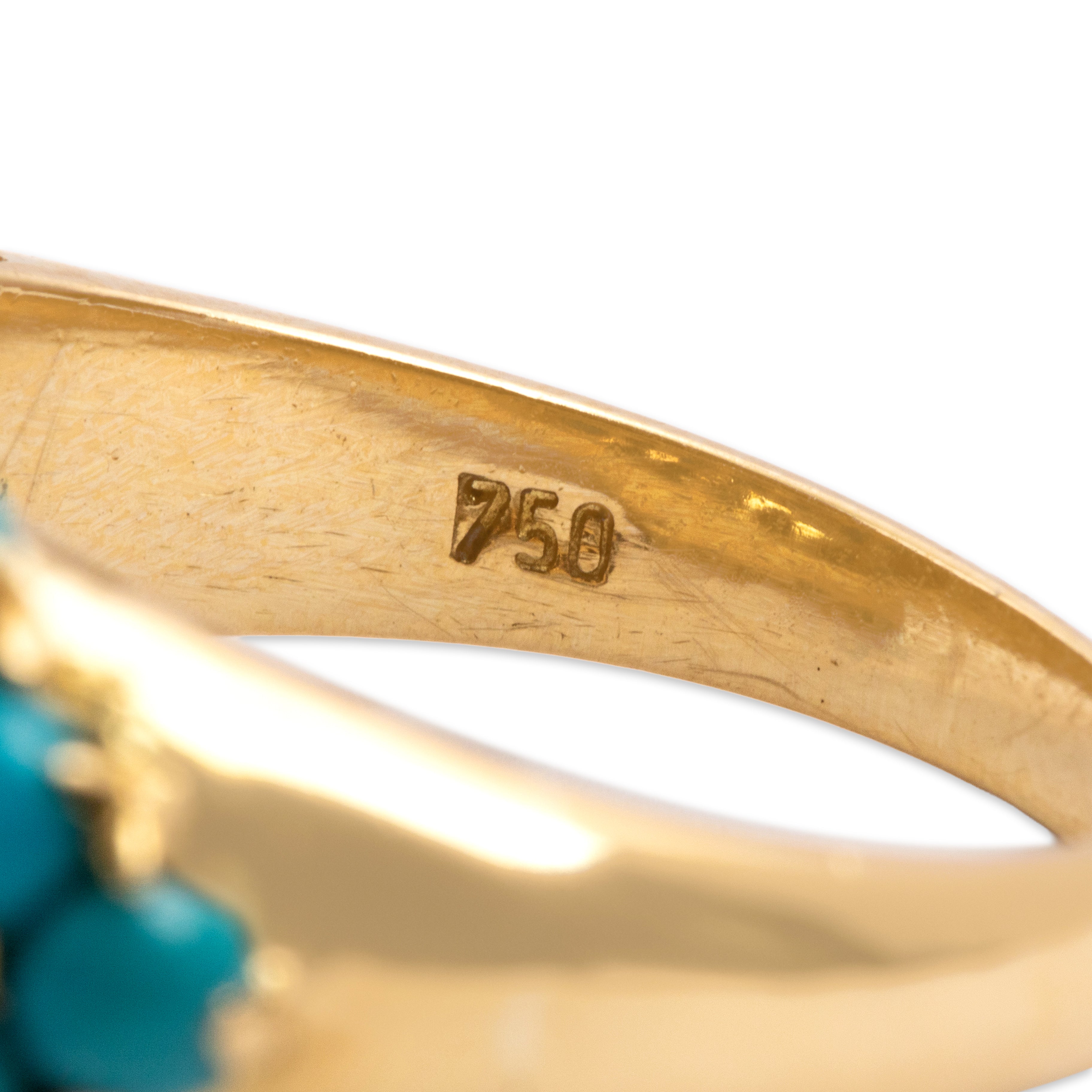 Vintage Italian 18k Yellow Gold 2.09cttw Turquoise Vibrant Line Ring - Hallmark view