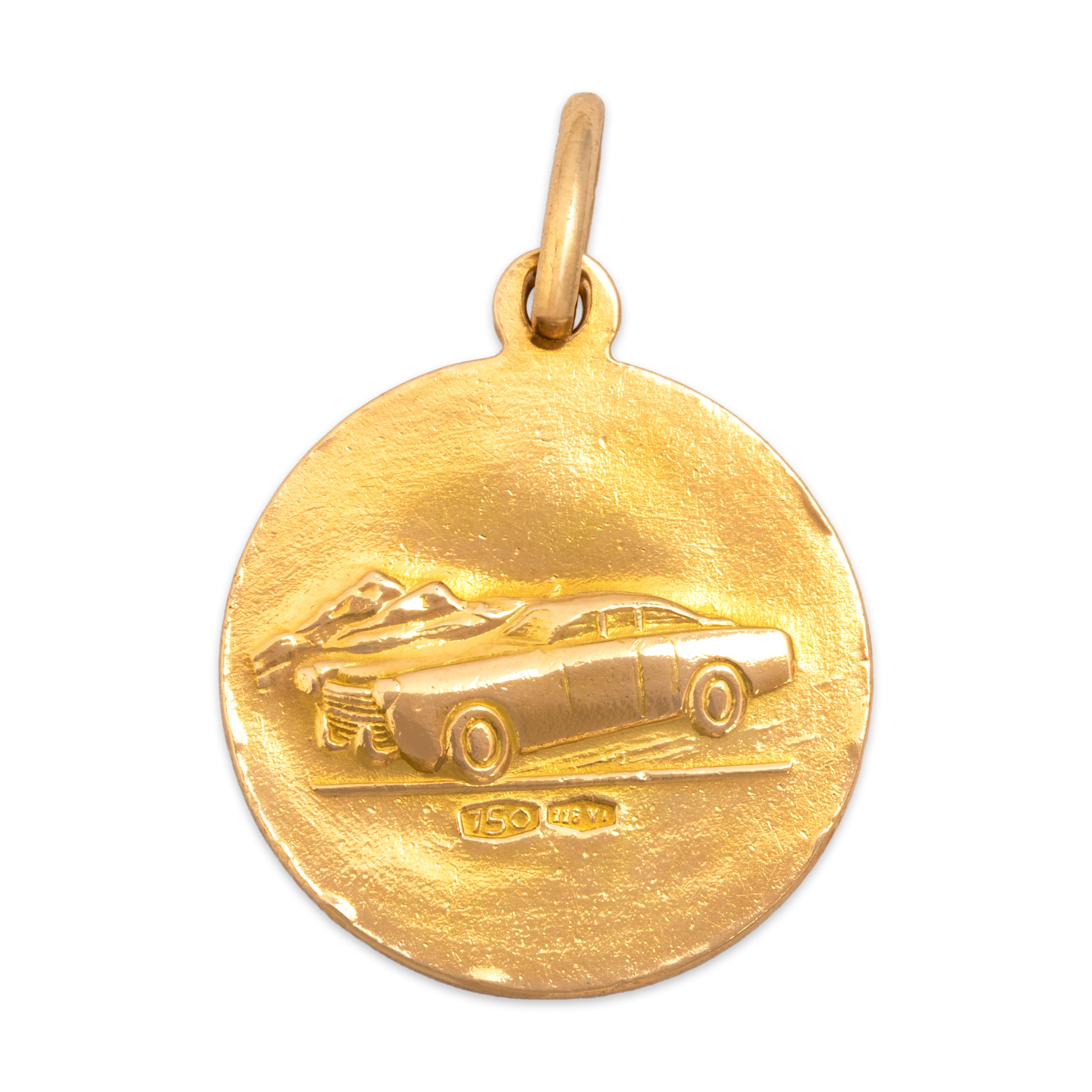 Antique Italian Heavy 18k Yellow Gold St. Christopher Travel Medallion Charm / Pendant - Back view