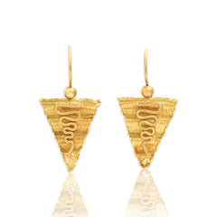 Vintage Italian 18k Yellow Gold Funky Artistic Wavy Triangle Drop Earrings