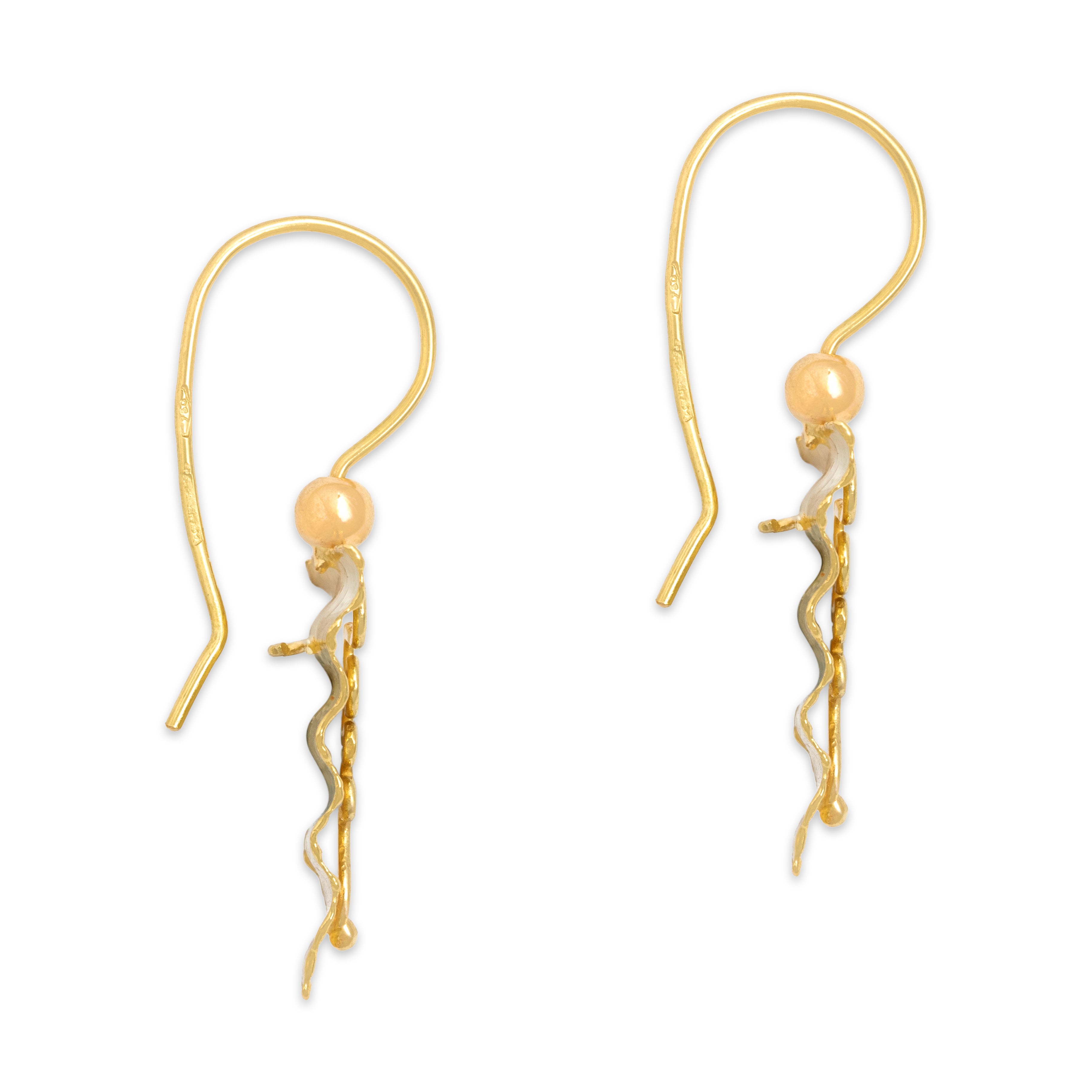 Vintage Italian 18k Yellow Gold Funky Artistic Wiggly Triangle Drop Earrings - Side view