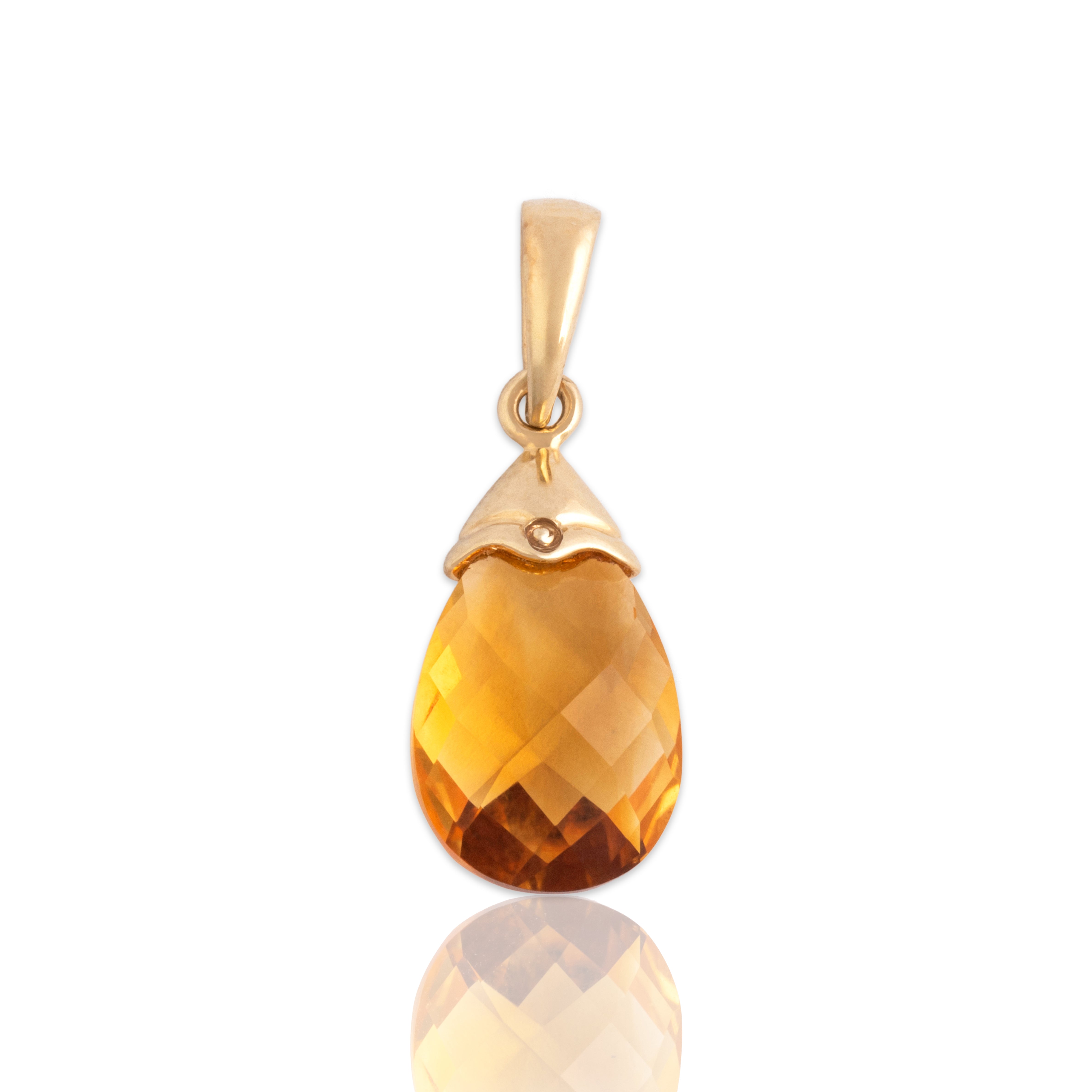 Vintage 10k Yellow Gold 2.86ct Citrine Elegant Teardrop Pendant - Close-up view