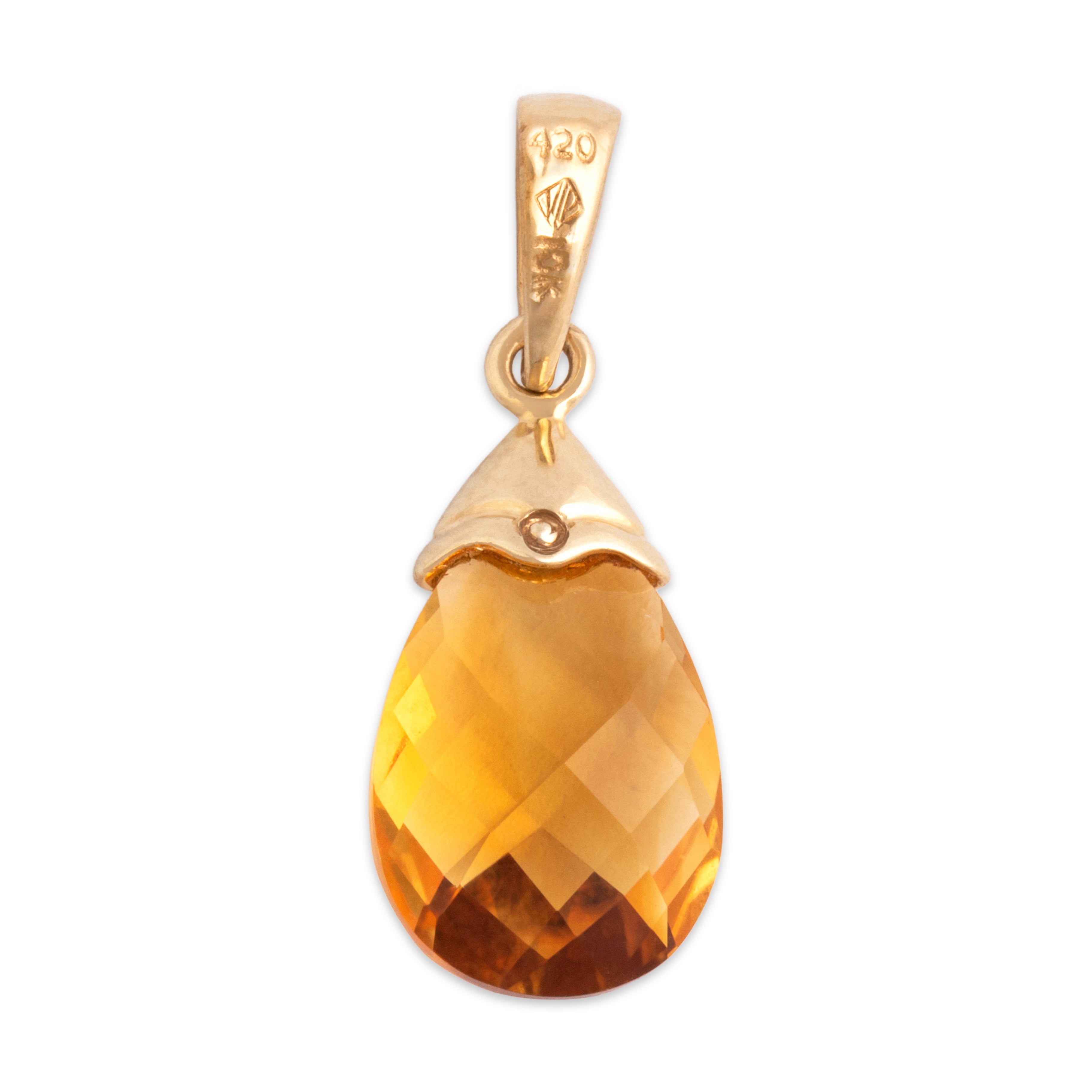 Vintage 10k Yellow Gold 2.86ct Citrine Elegant Teardrop Pendant - Back view
