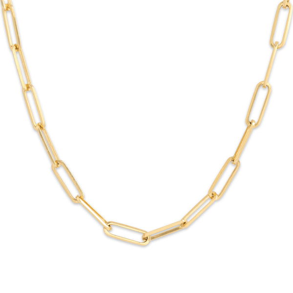 Vintage 14k Yellow Gold Chic Long Paperclip Link Necklace 24