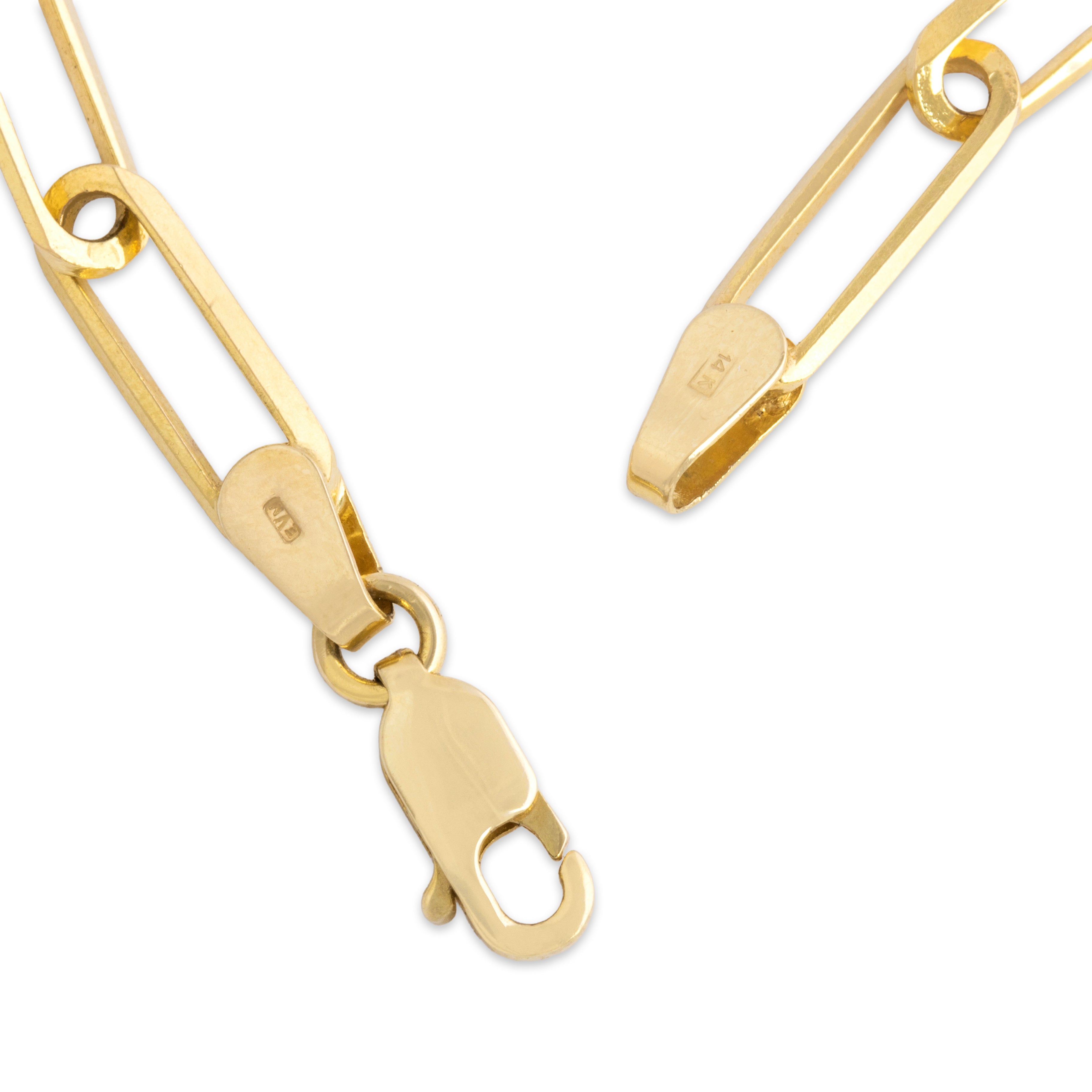 Vintage 14k Yellow Gold Chic Long Paperclip Link Necklace 24