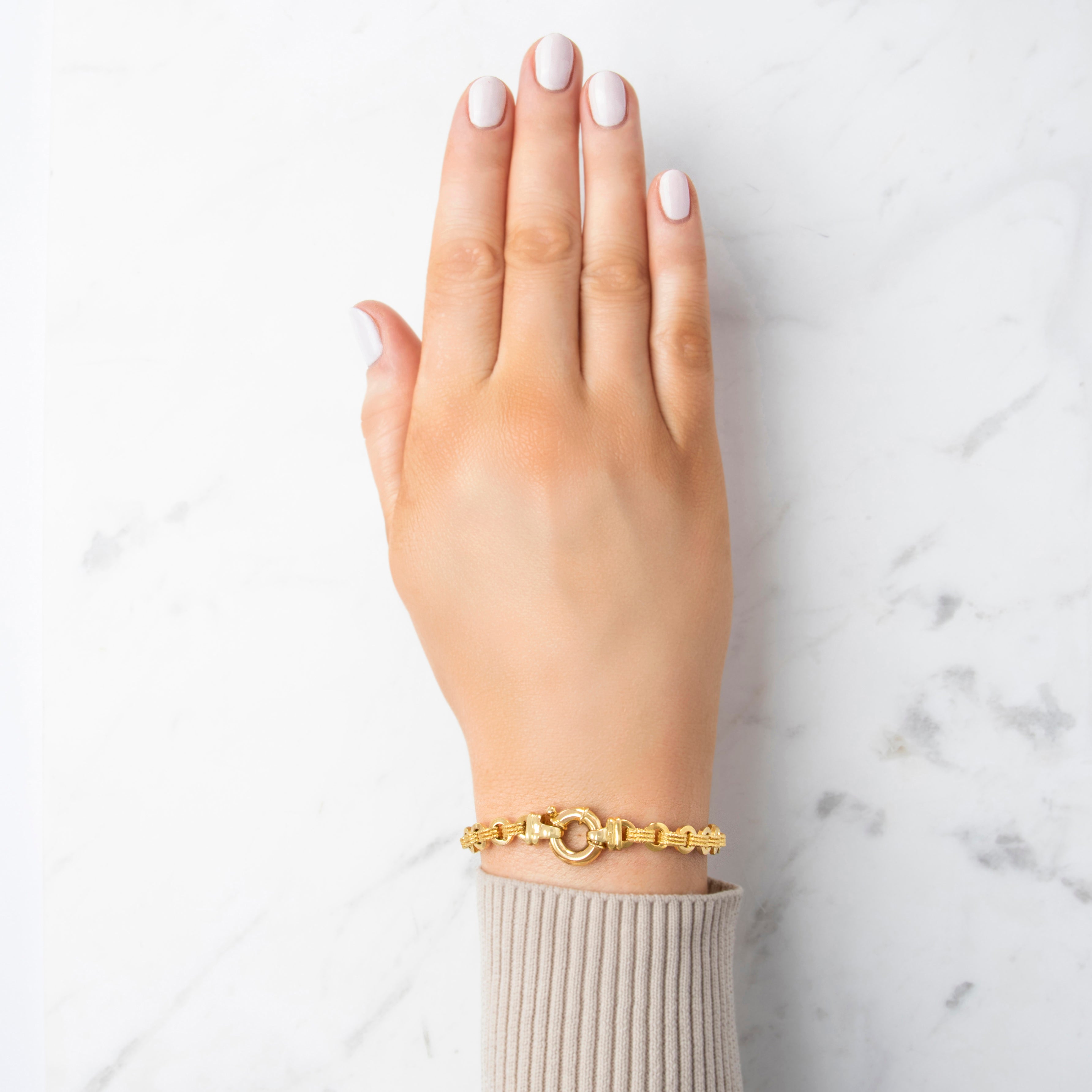 Vintage Italian 14k Yellow Gold Chic Alternating Textured Circle Link Bracelet 6.75