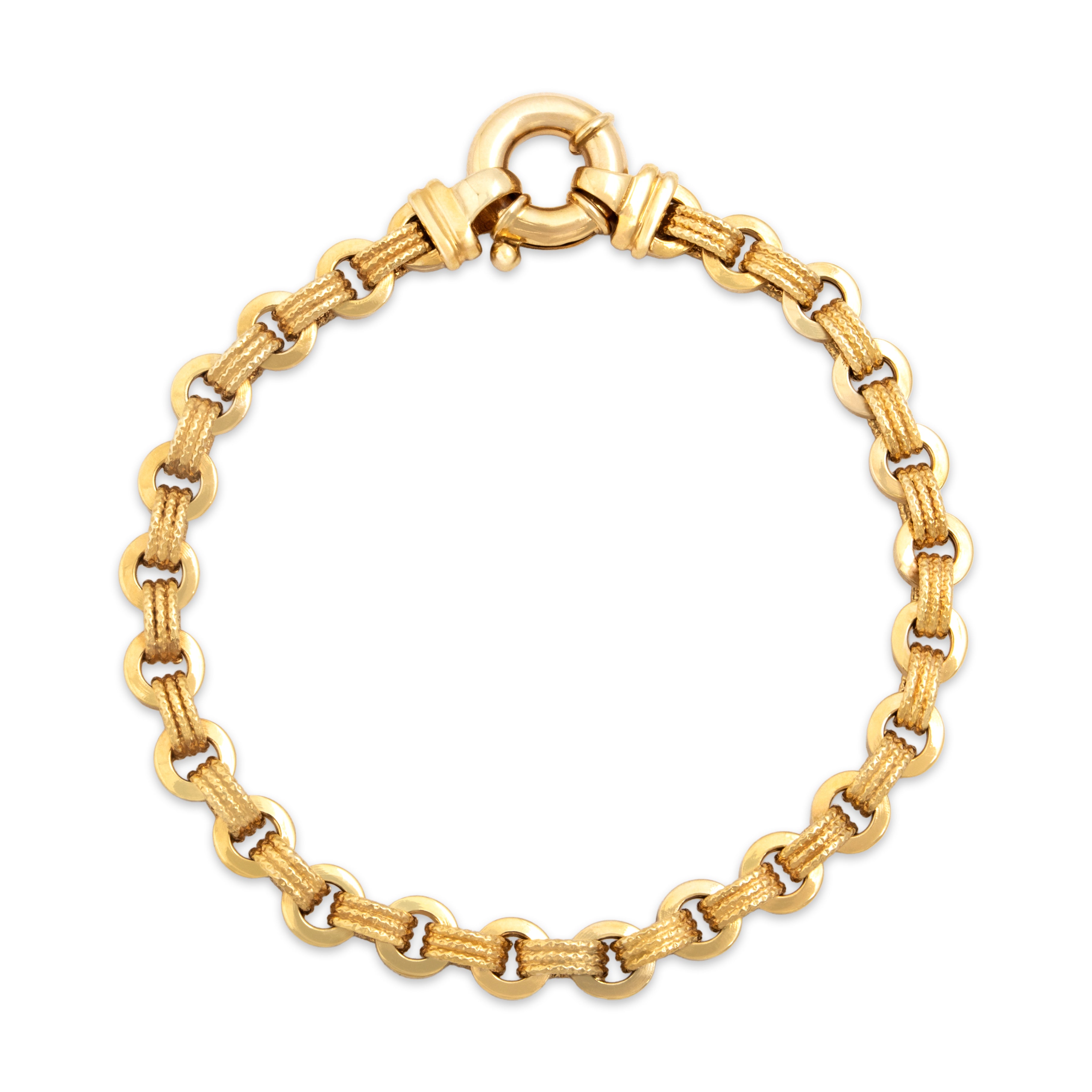 Vintage Italian 14k Yellow Gold Alternating Textured Link Bracelet - Overall view