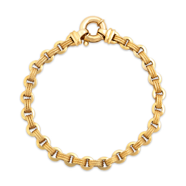 Vintage Italian 14k Yellow Gold Chic Alternating Textured Circle Link Bracelet 6.75
