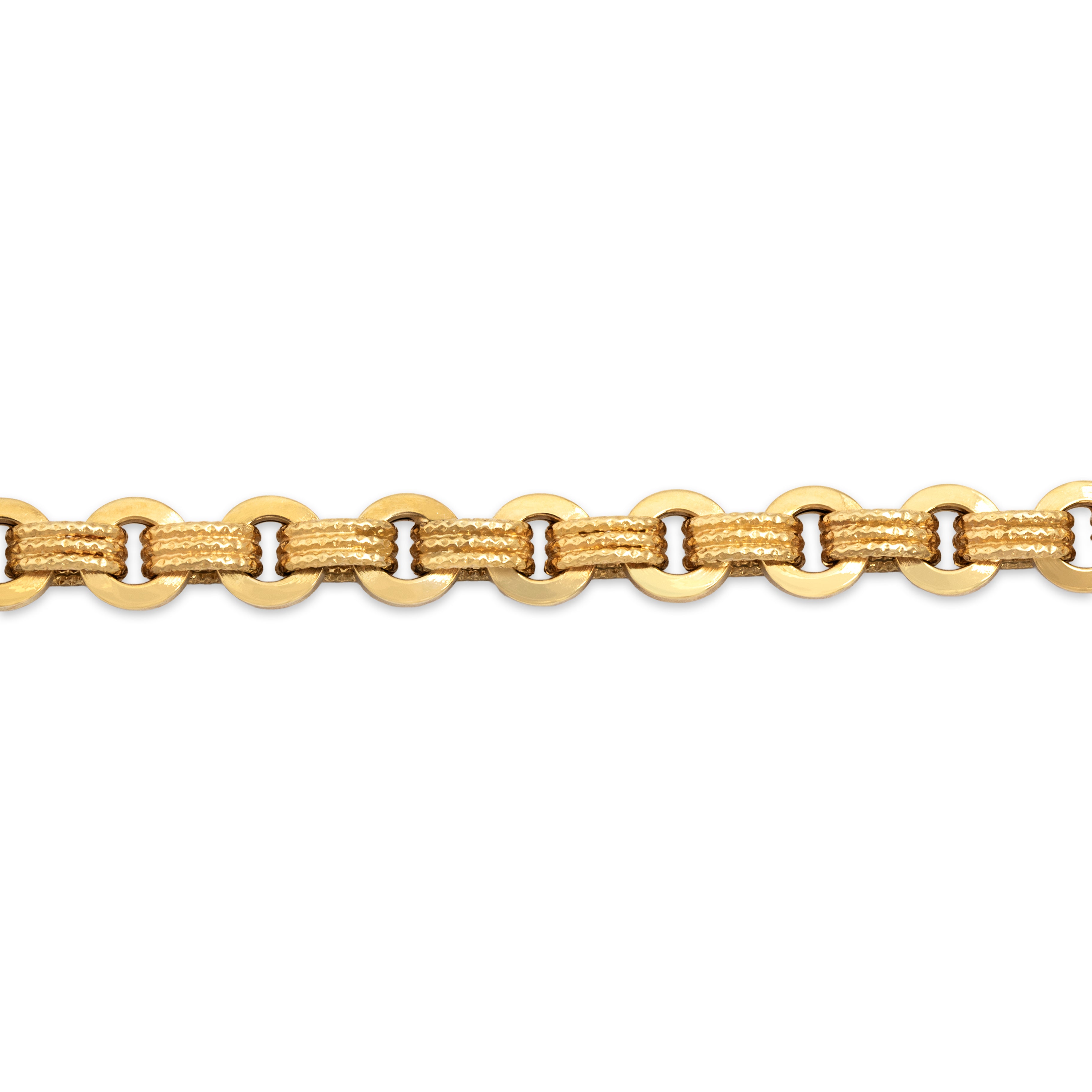 Vintage Italian 14k Yellow Gold Alternating Textured Link Bracelet - Close-up view