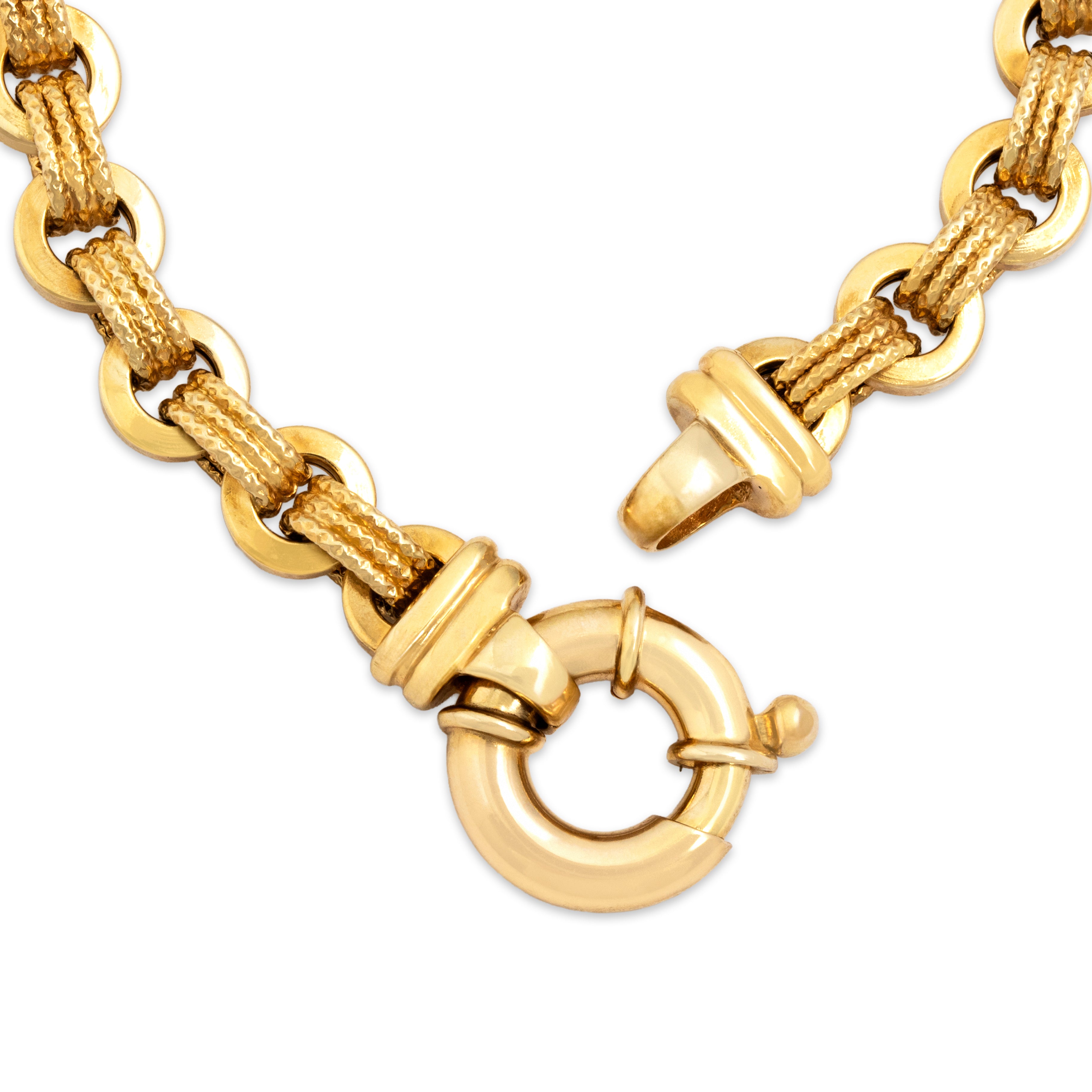 Vintage Italian 14k Yellow Gold Alternating Textured Link Bracelet - clasp view