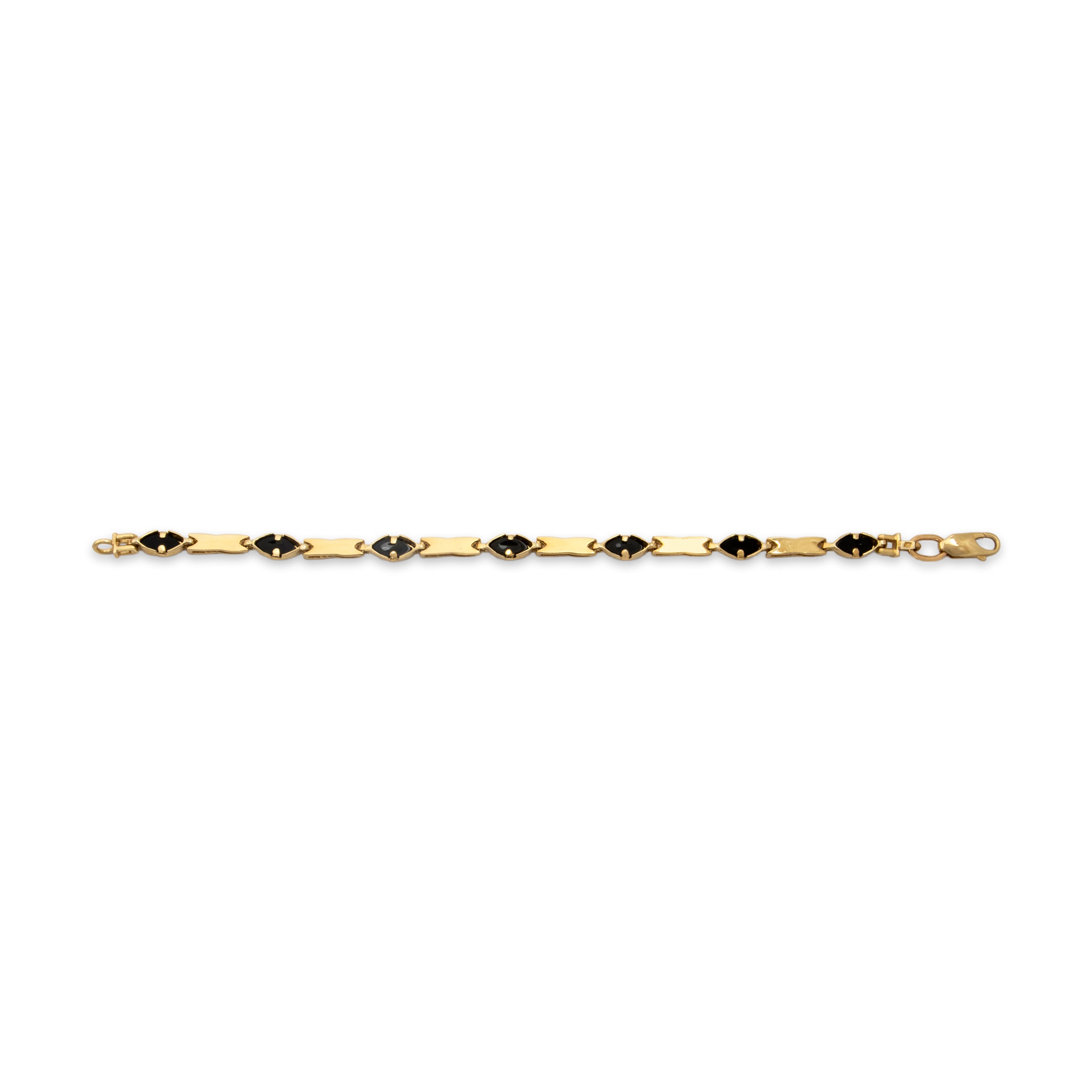 Vintage 14k Yellow Gold 3.16cttw Onyx Striking Navette Brushed Link Bracelet - Back view