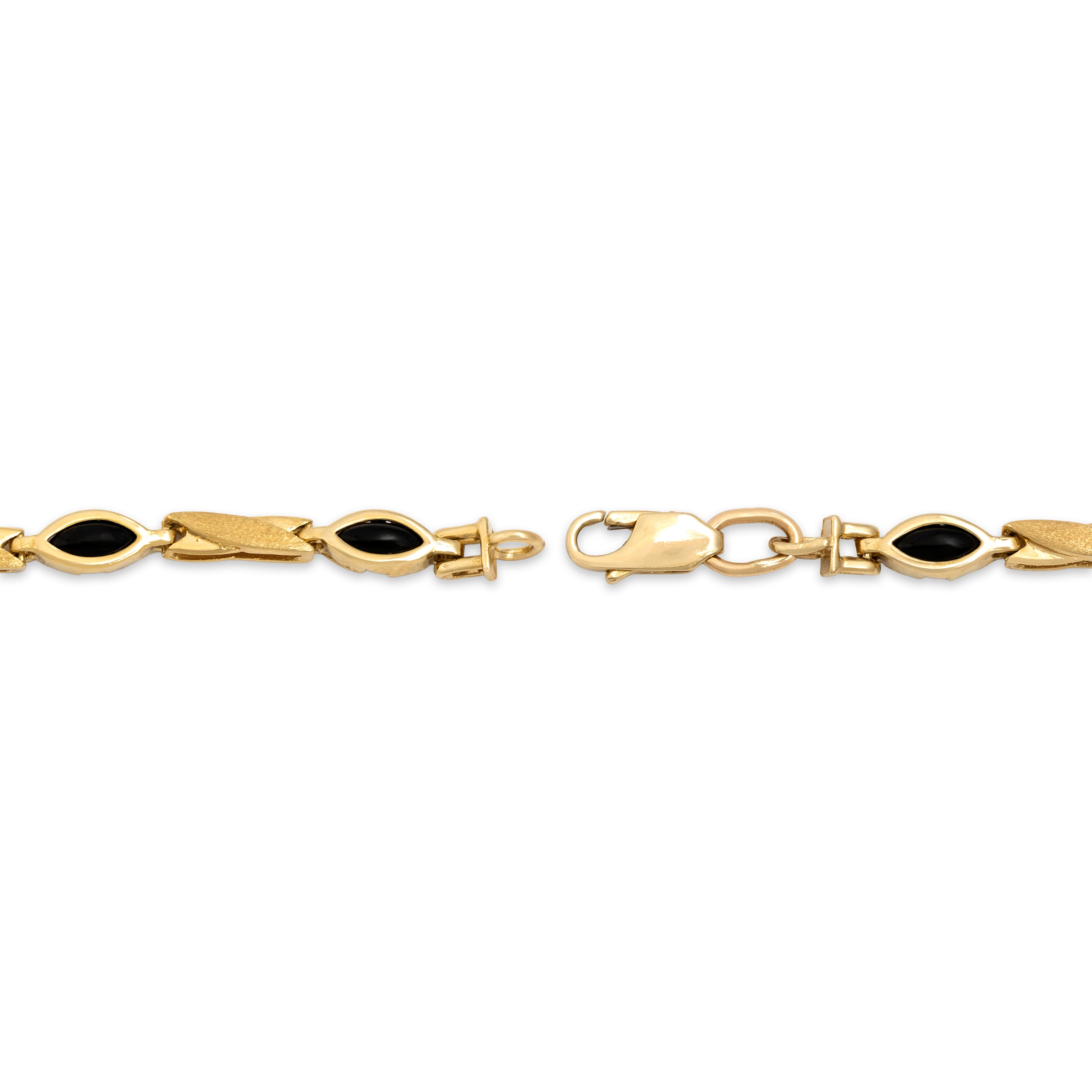 Vintage 14k Yellow Gold 3.16cttw Onyx Striking Navette Brushed Link Bracelet - clasp view
