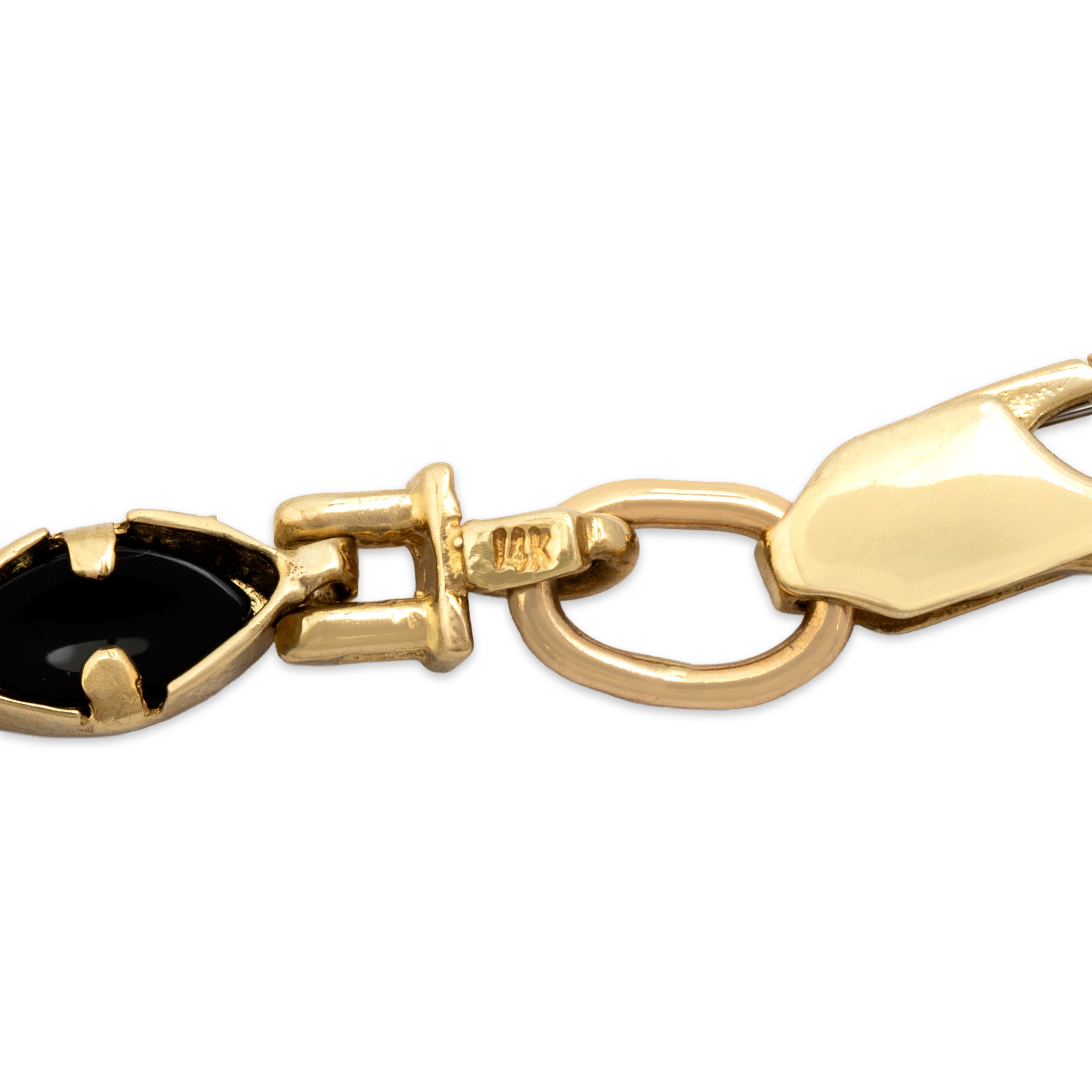 Vintage 14k Yellow Gold 3.16cttw Onyx Striking Navette Brushed Link Bracelet - Hallmark view