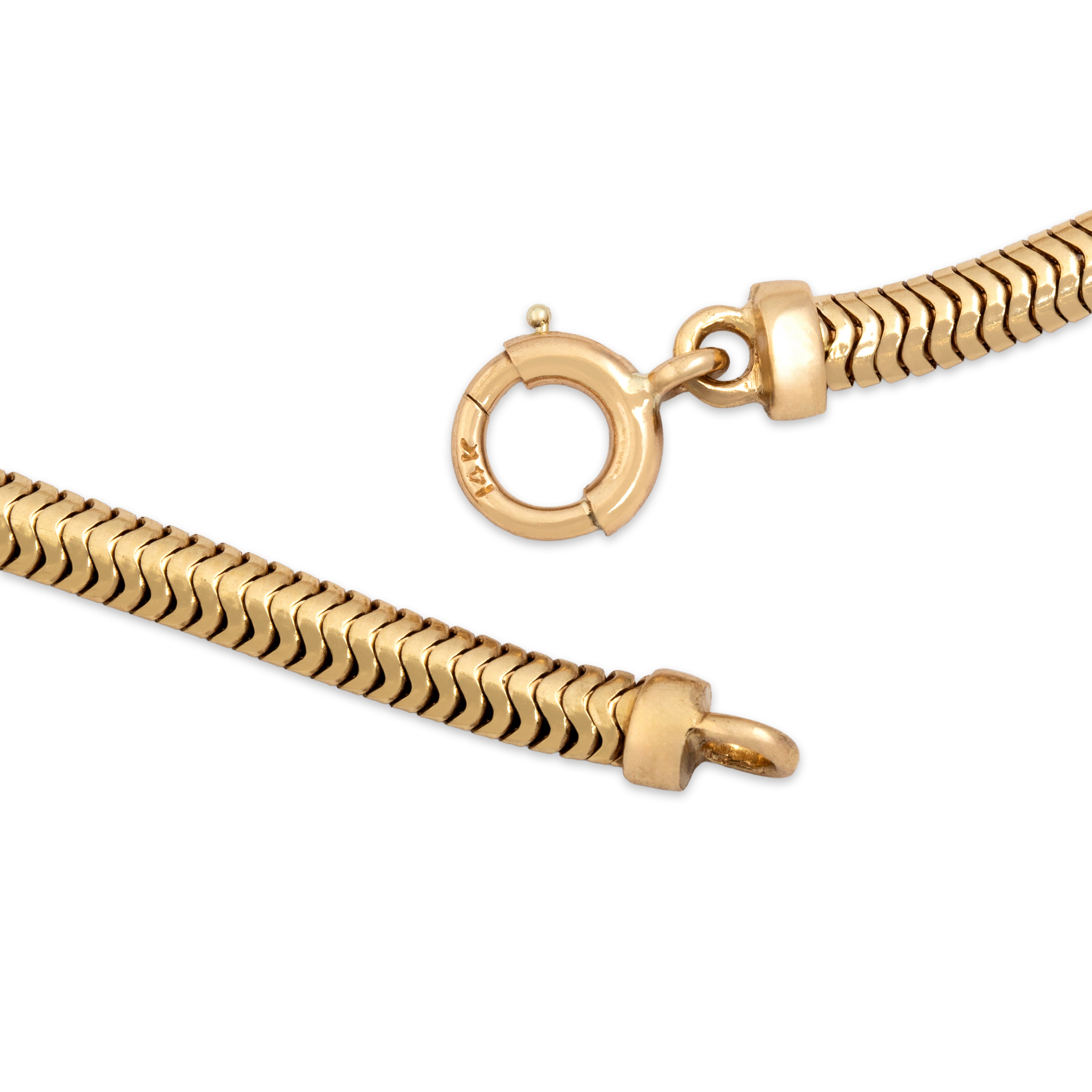 Vintage 14k Yellow Gold Fluid Snake Chain Necklace - clasp view