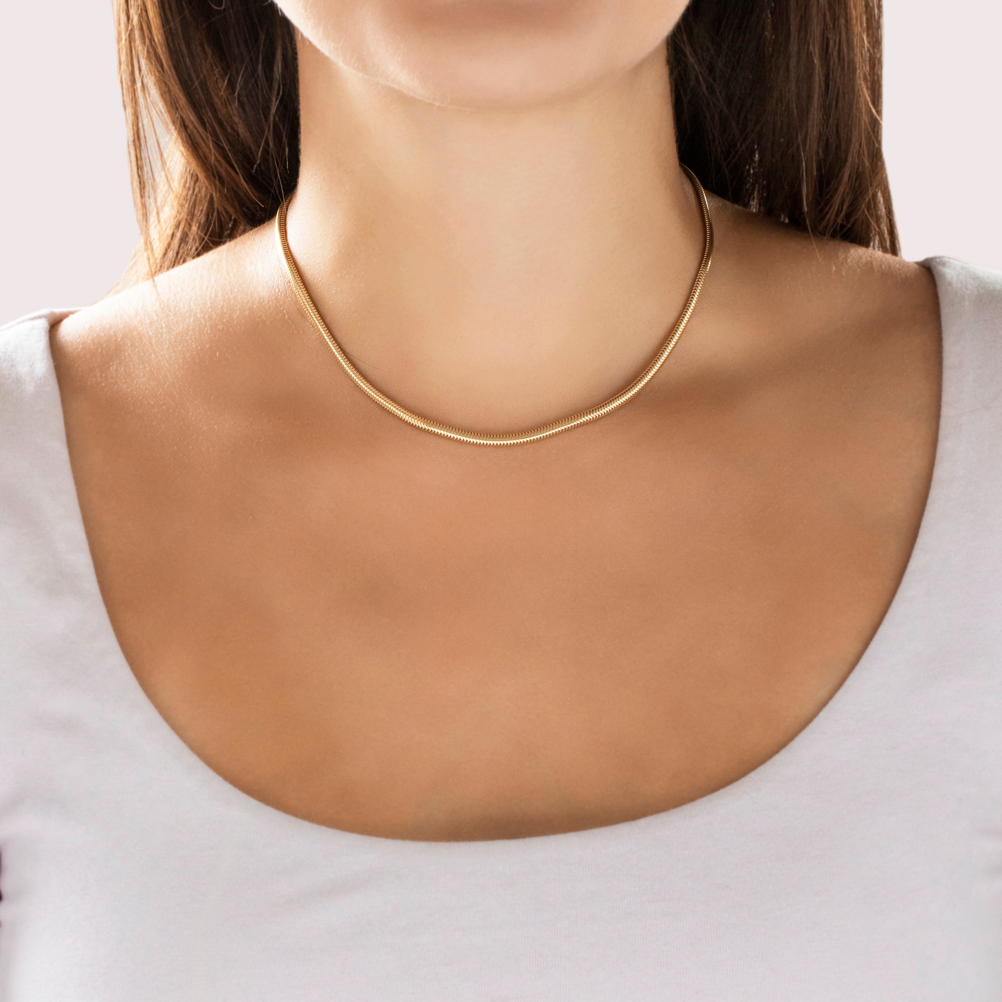Vintage 14k Yellow Gold Fluid Snake Chain Necklace - On model view