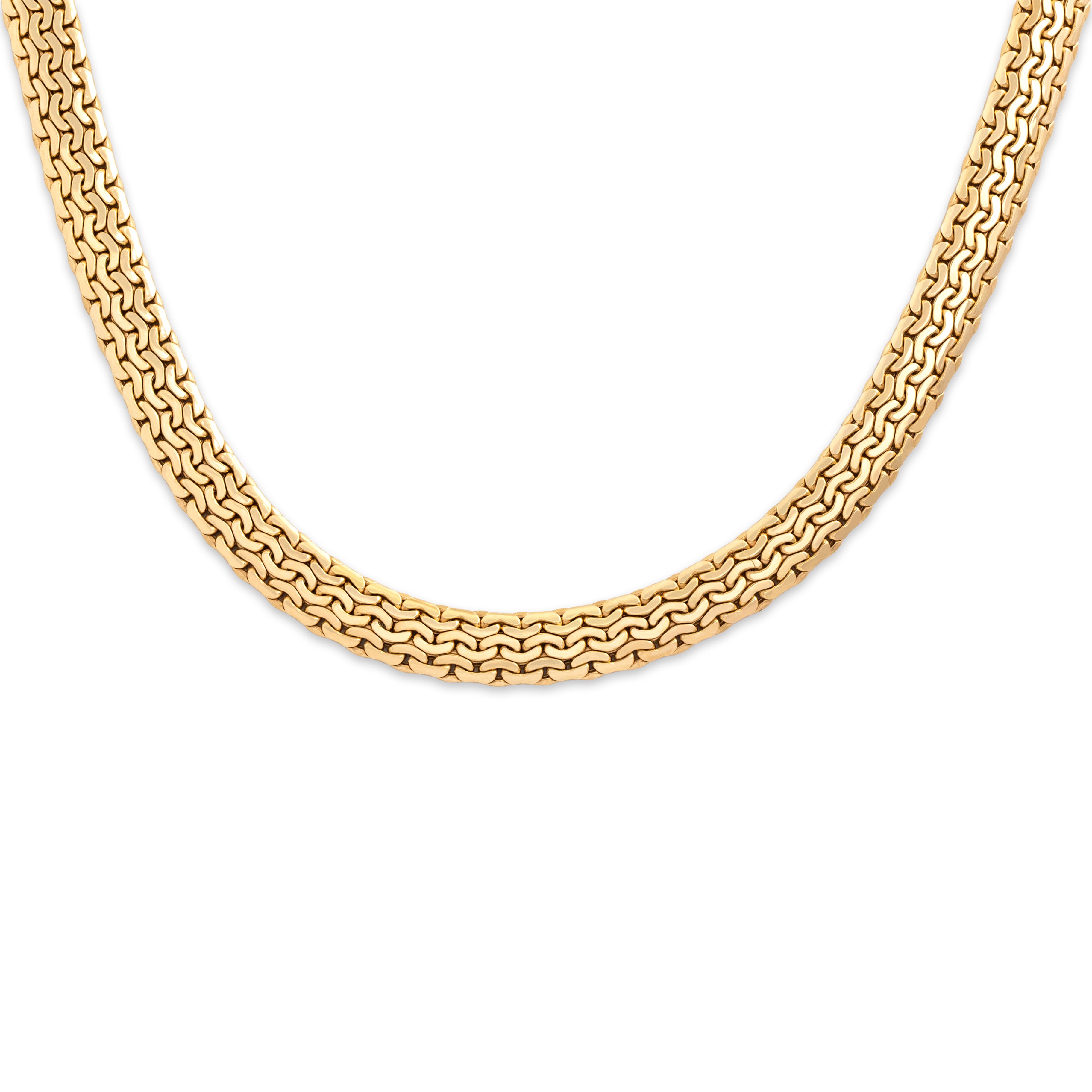 Vintage Italian 14k Yellow Gold Sophisticated Flat Woven Link Necklace - detail view #1