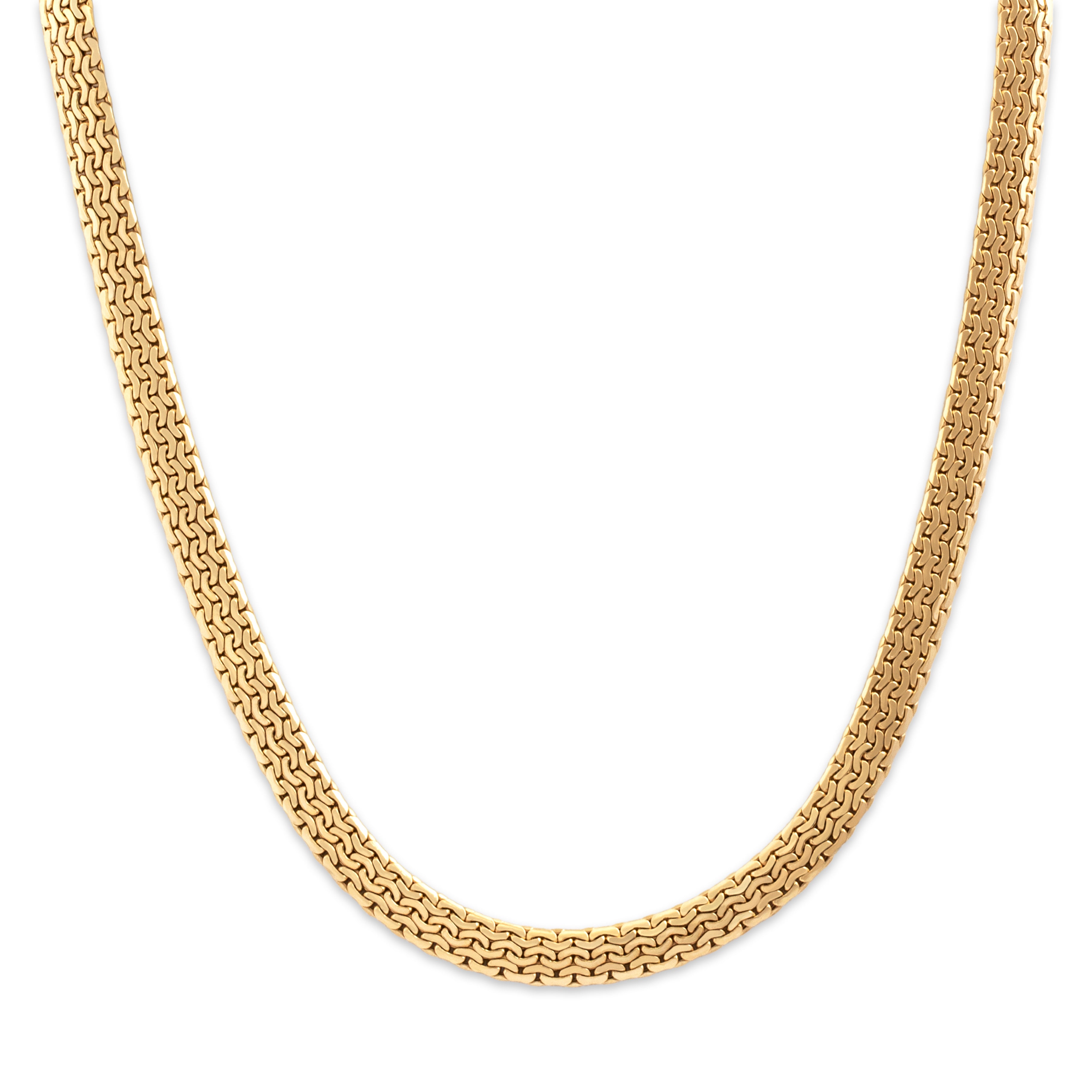 Vintage Italian 14k Yellow Gold Sophisticated Flat Woven Link Necklace - Close-up view