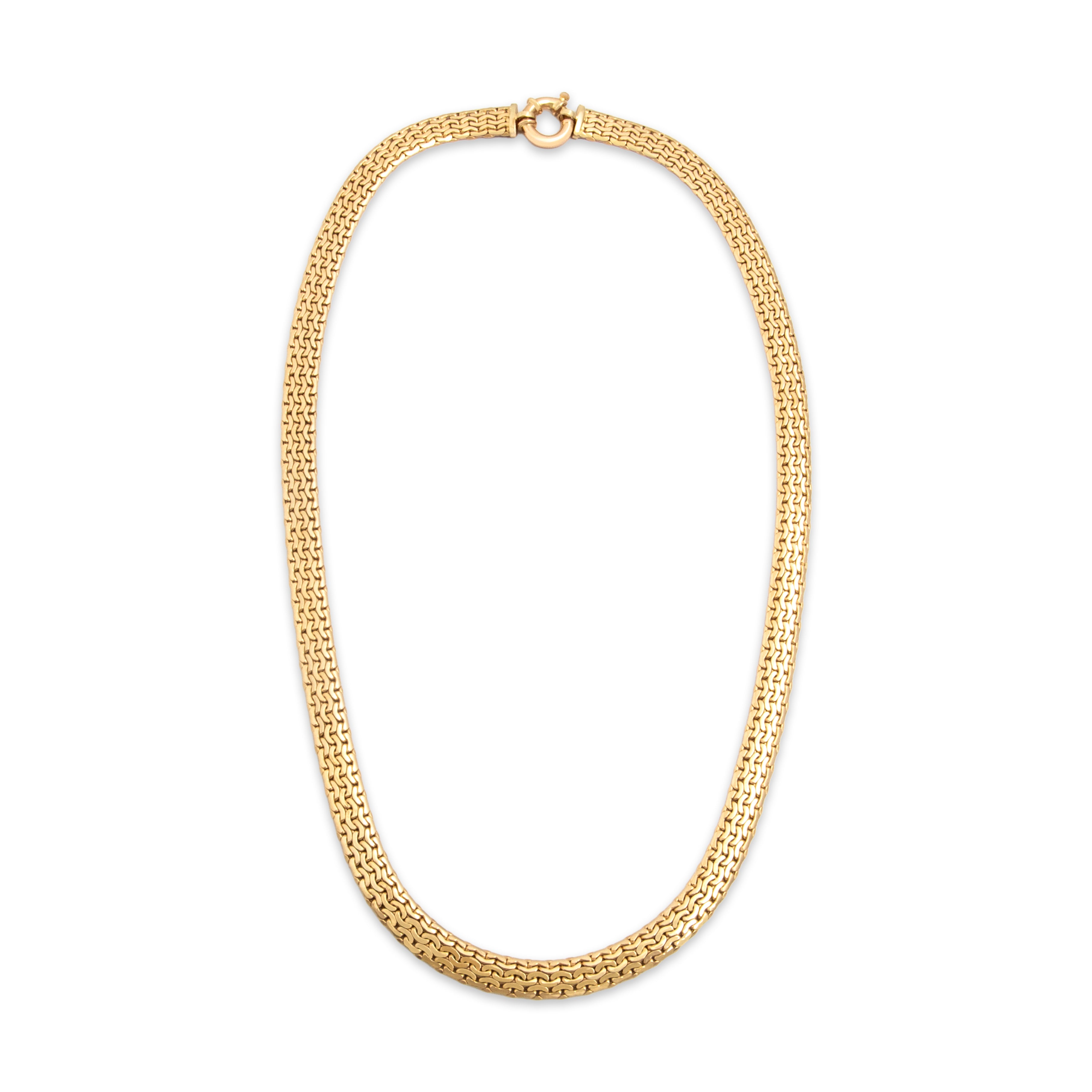 Vintage Italian 14k Yellow Gold Sophisticated Flat Woven Link Necklace - Overall view