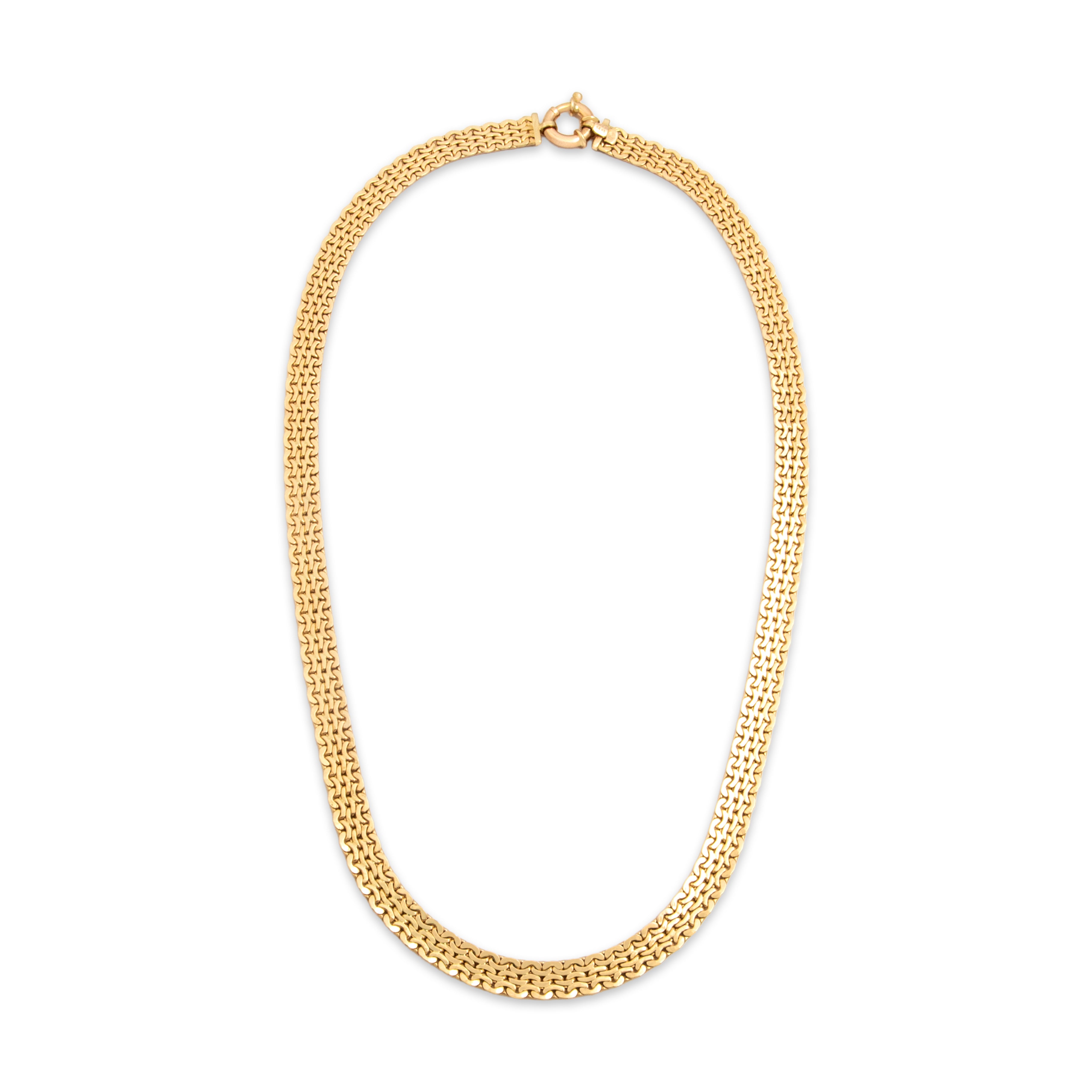 Vintage Italian 14k Yellow Gold Sophisticated Flat Woven Link Necklace - Overall view