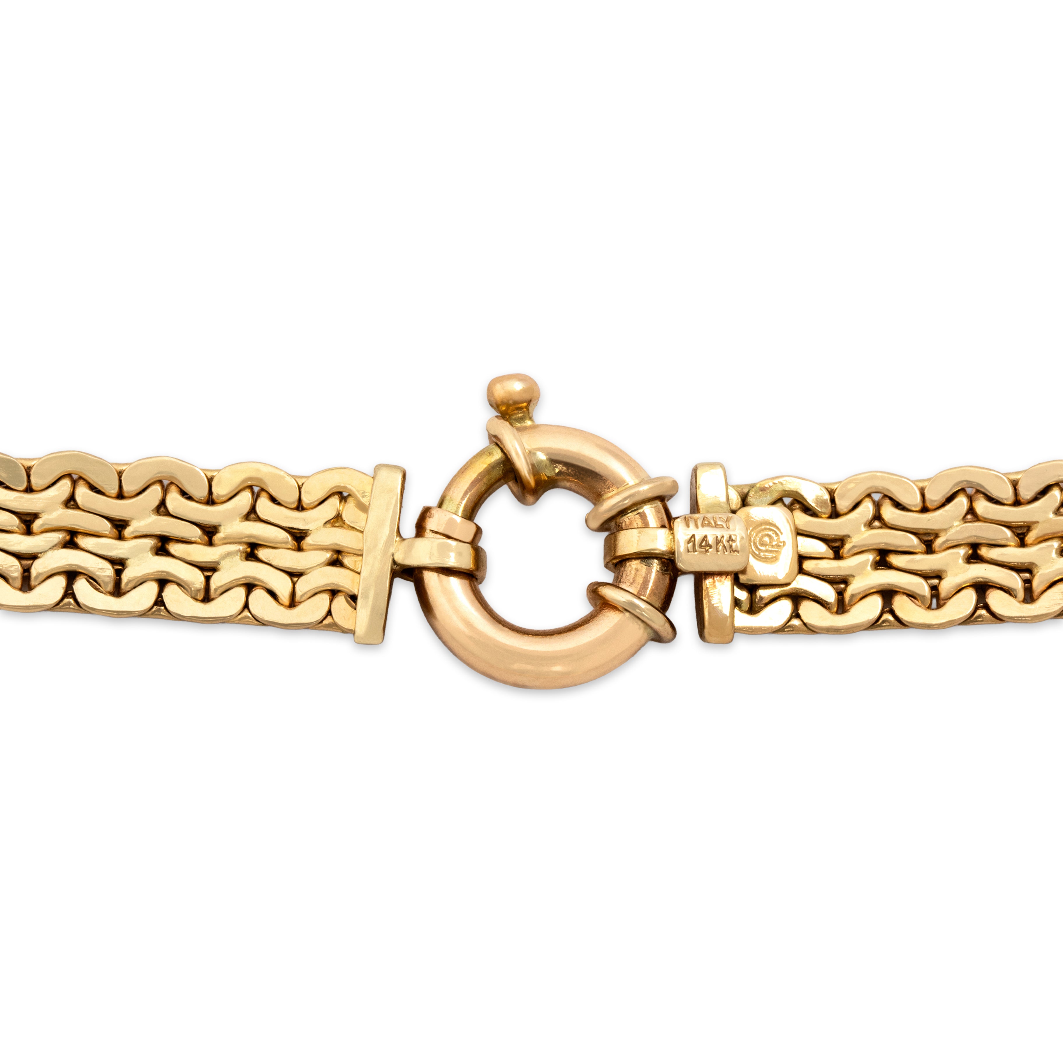 Vintage Italian 14k Yellow Gold Sophisticated Flat Woven Link Necklace - detail view #1