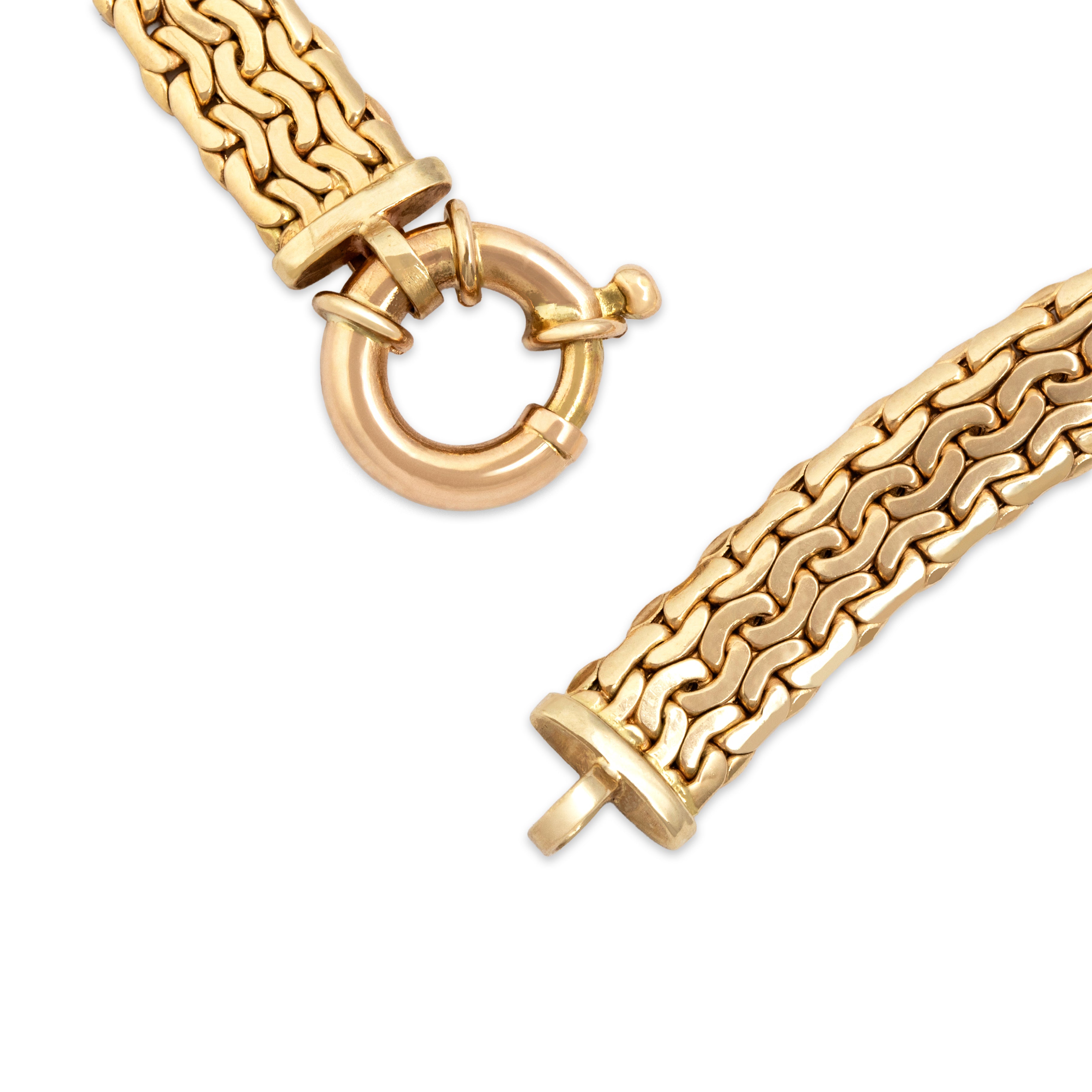 Vintage Italian 14k Yellow Gold Sophisticated Flat Woven Link Necklace - clasp view