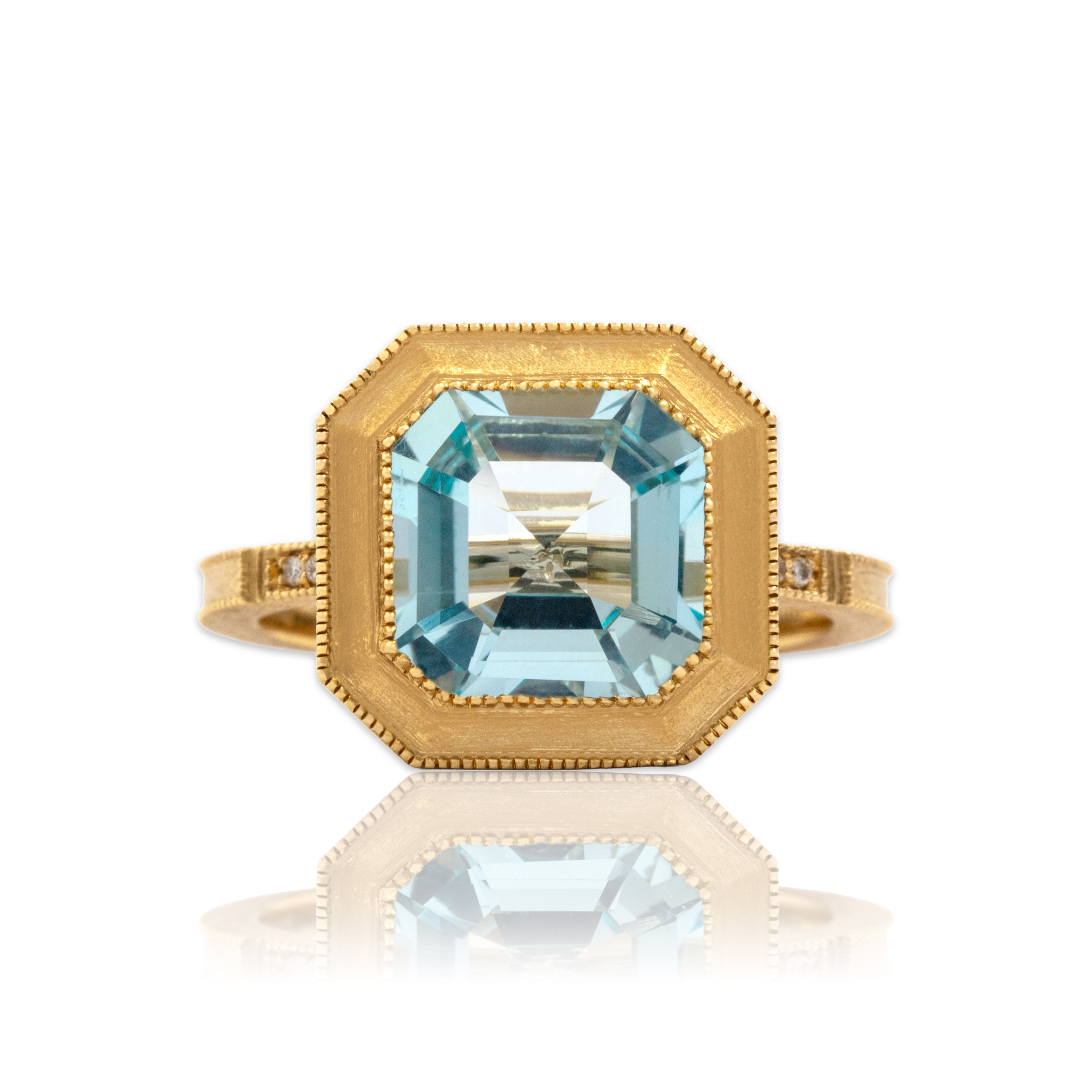 Estate 14k Yellow Gold 3.61ct Blue Topaz Diamond Chic Brushed Square Ring 6.75