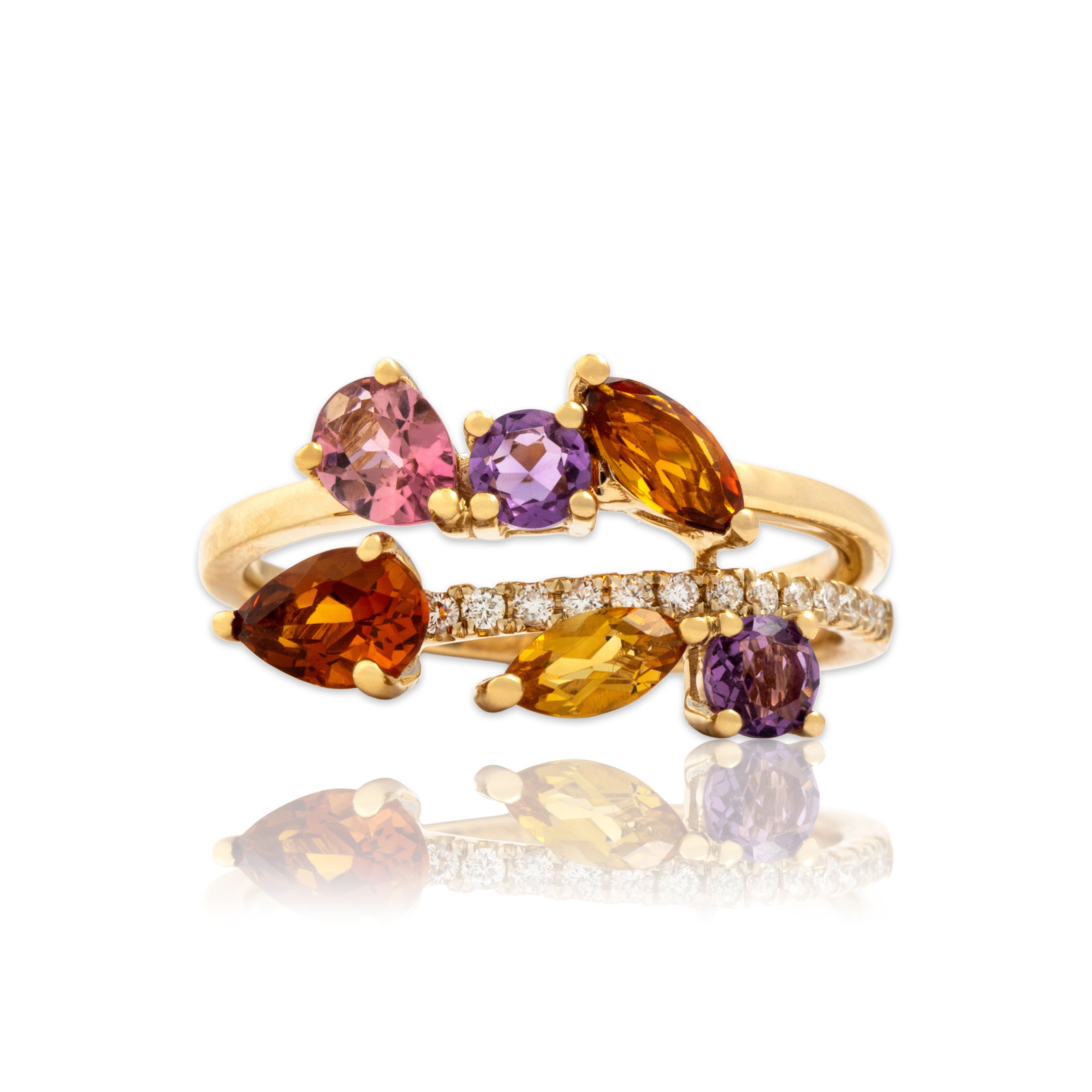 Estate 14k Yellow Gold Citrine Tourmaline Amethyst Diamond Bright Ring 6.50
