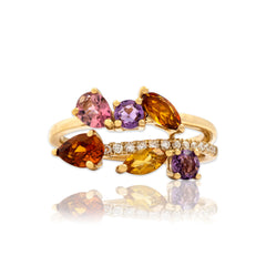 Estate 14k Yellow Gold Citrine Tourmaline Amethyst Diamond Bright Ring 6.50