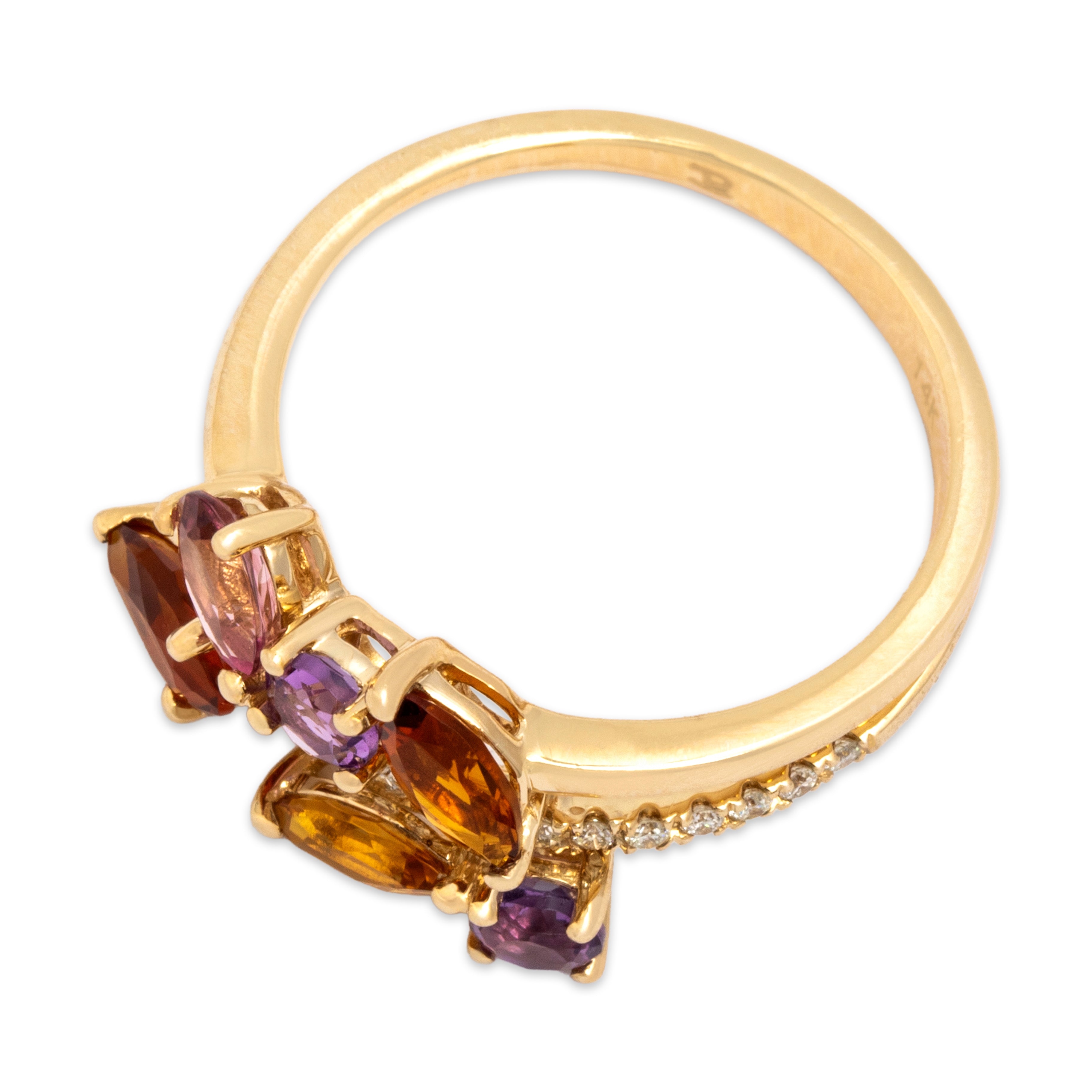 Estate 14k Yellow Gold Citrine Pink Tourmaline Amethyst Diamond Fantastic Open Multistone Cluster Ring - Overall view