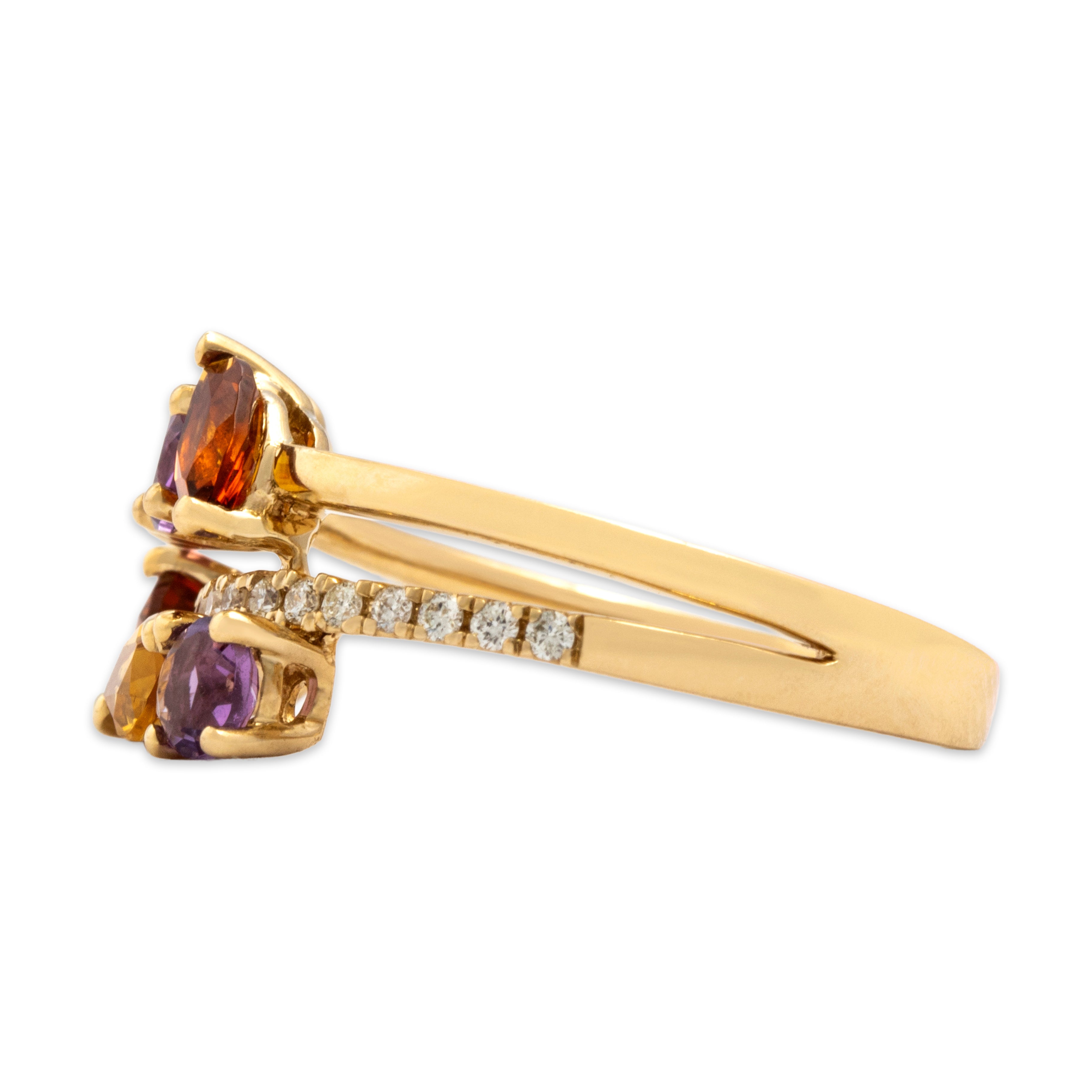 Estate 14k Yellow Gold Citrine Pink Tourmaline Amethyst Diamond Fantastic Open Multistone Cluster Ring - Side view