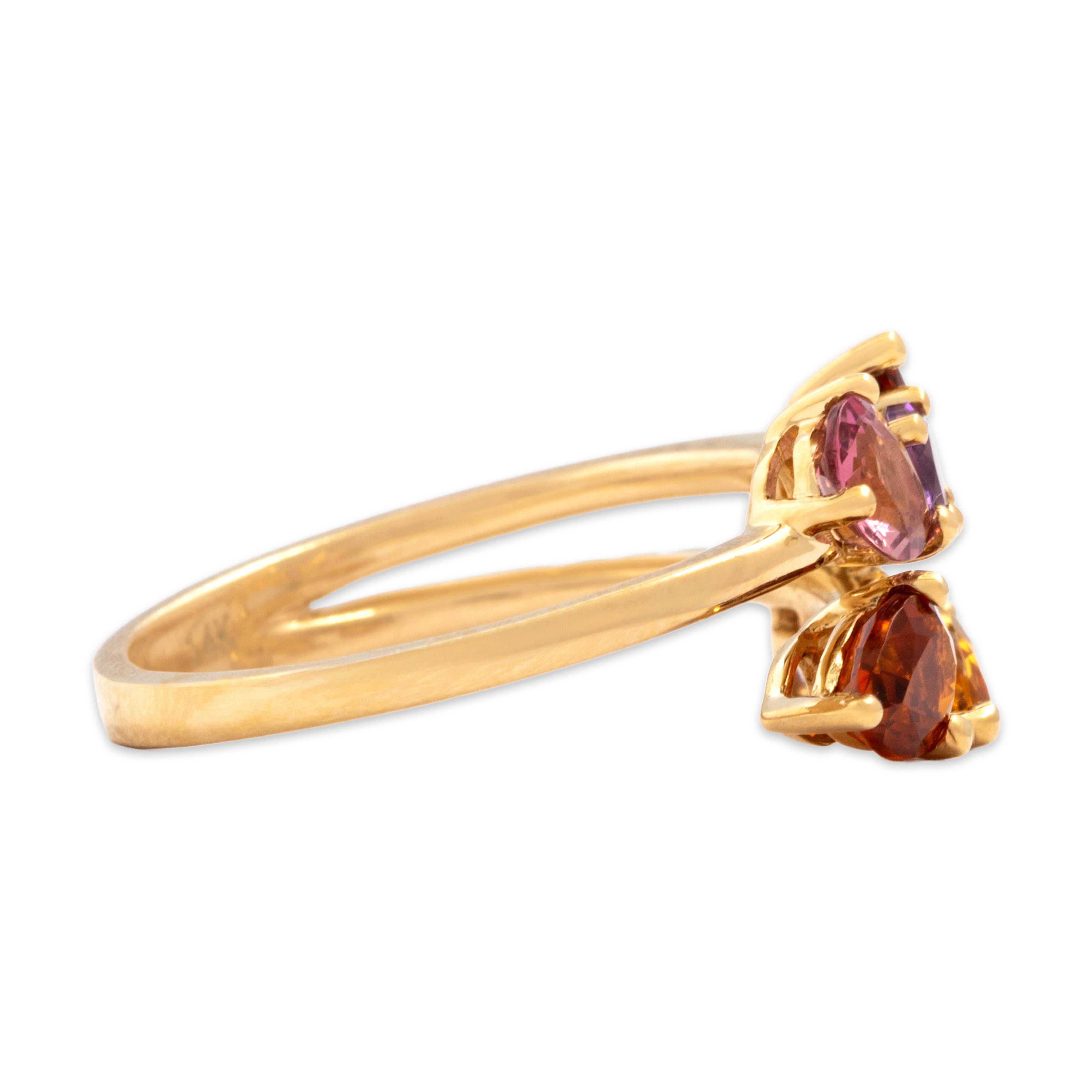 Estate 14k Yellow Gold Citrine Pink Tourmaline Amethyst Diamond Fantastic Open Multistone Cluster Ring - Side view