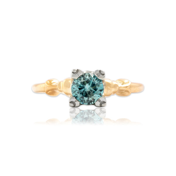 Vintage 14k Yellow & White Gold 1.12ct Blue Zircon Fabulous Solitaire Ring 9.50