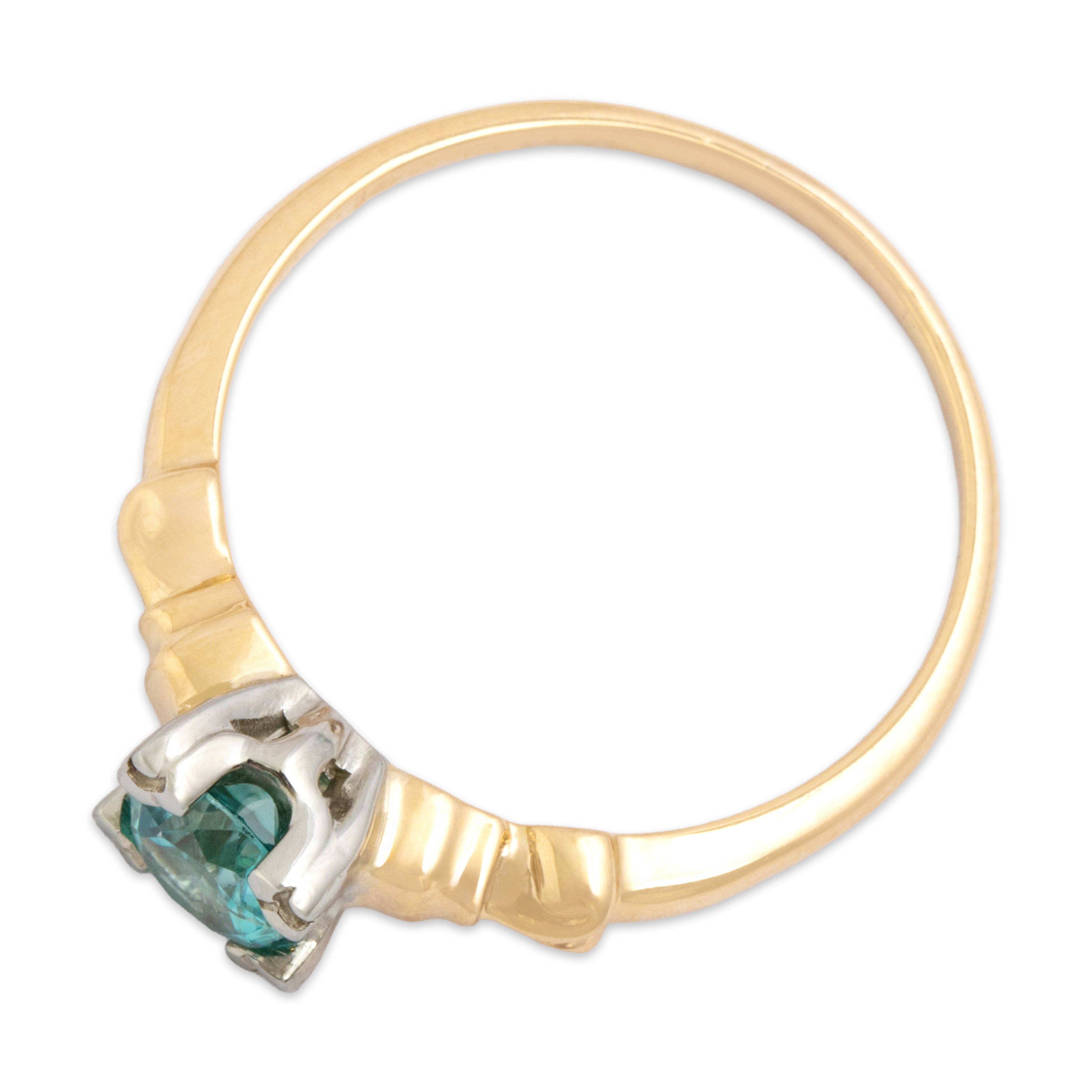 Vintage 14k Yellow & White Gold 1.12ct Blue Zircon Fabulous Flashing Solitaire Ring - Overall view