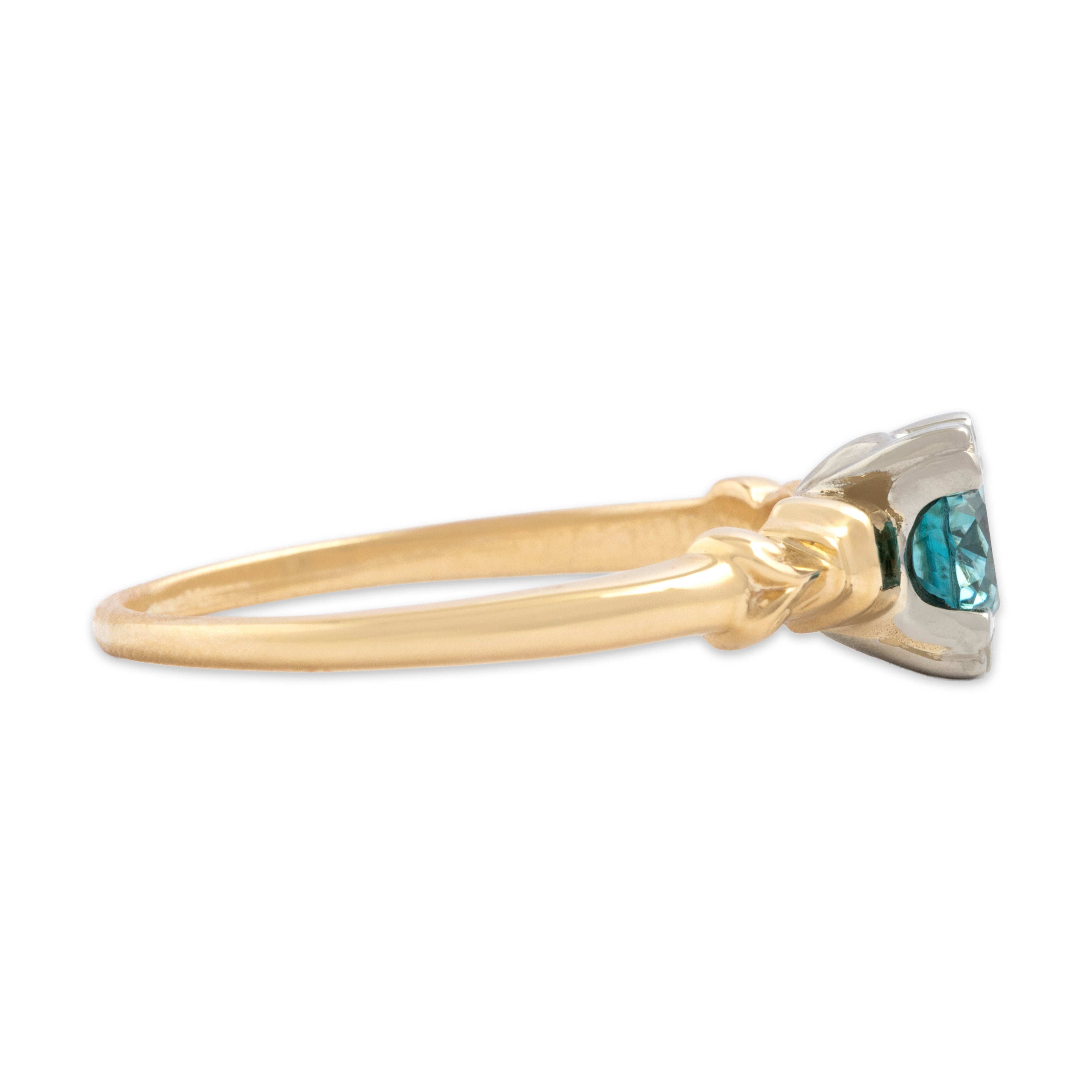 Vintage 14k Yellow & White Gold 1.12ct Blue Zircon Fabulous Flashing Solitaire Ring - Side view