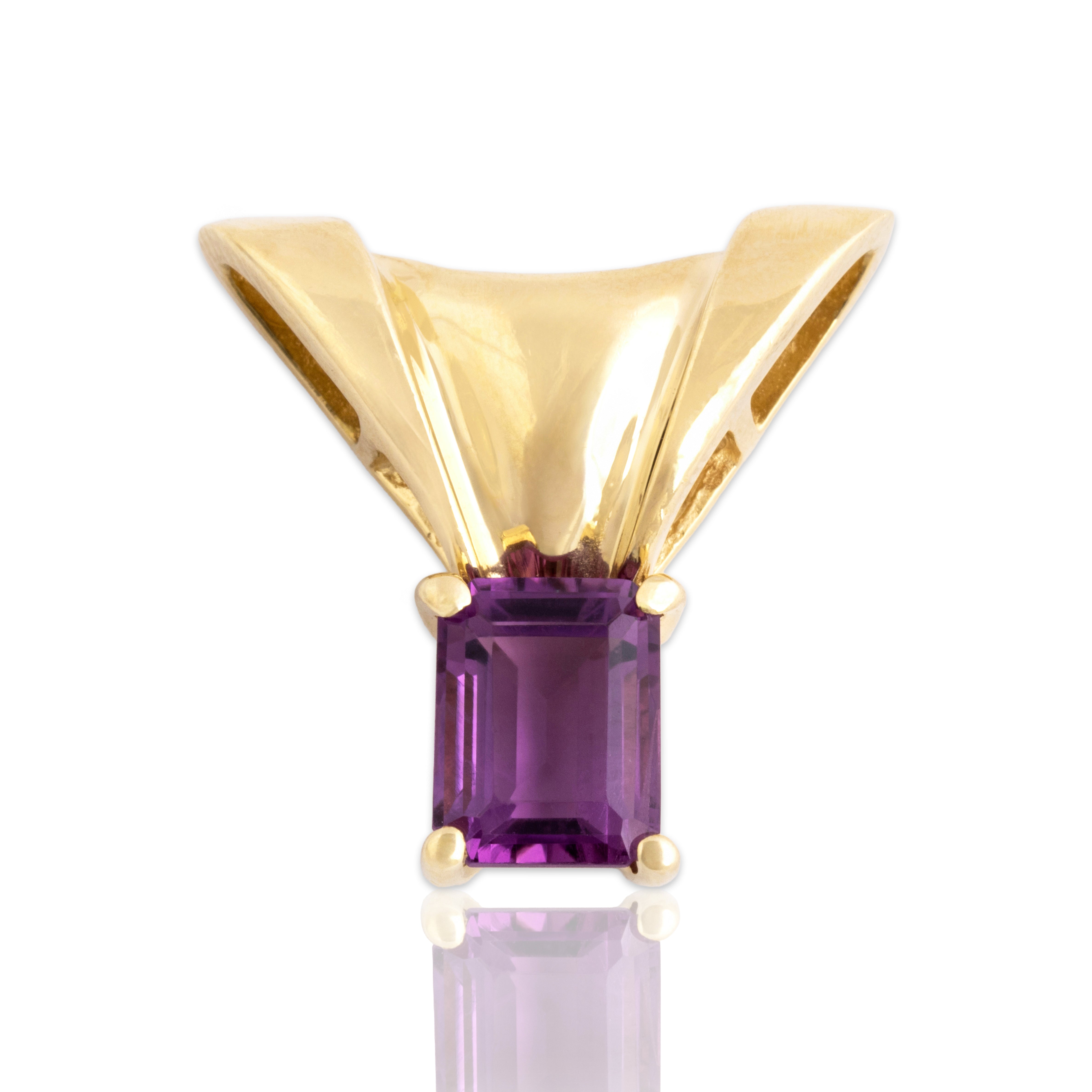 Vintage 14k Yellow Gold 1.76ct Amethyst Regal Royal Purple Solitaire Slide Pendant