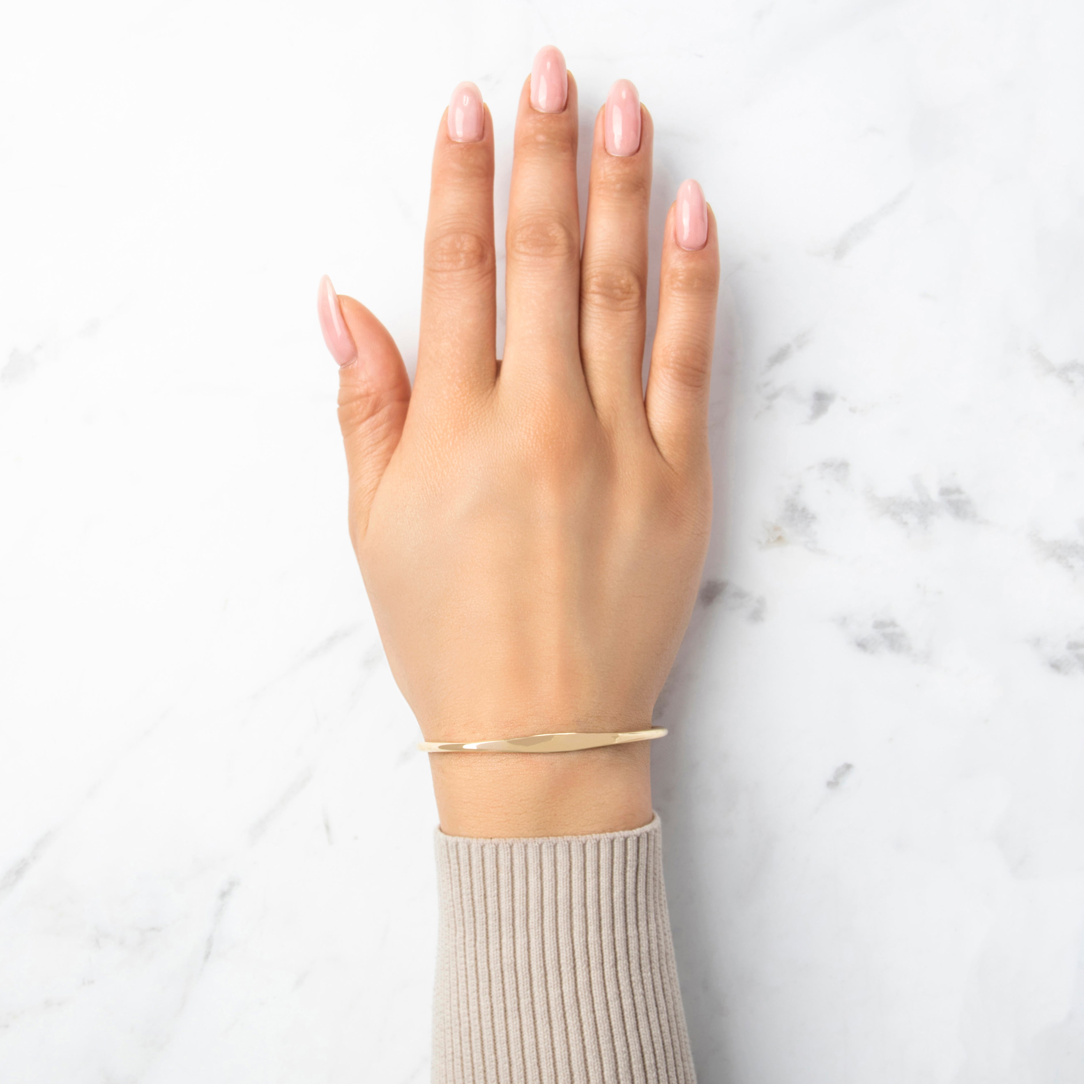 Vintage 14k Yellow Gold Sleek Sophisticated Flat Cuff Bracelet - On model view