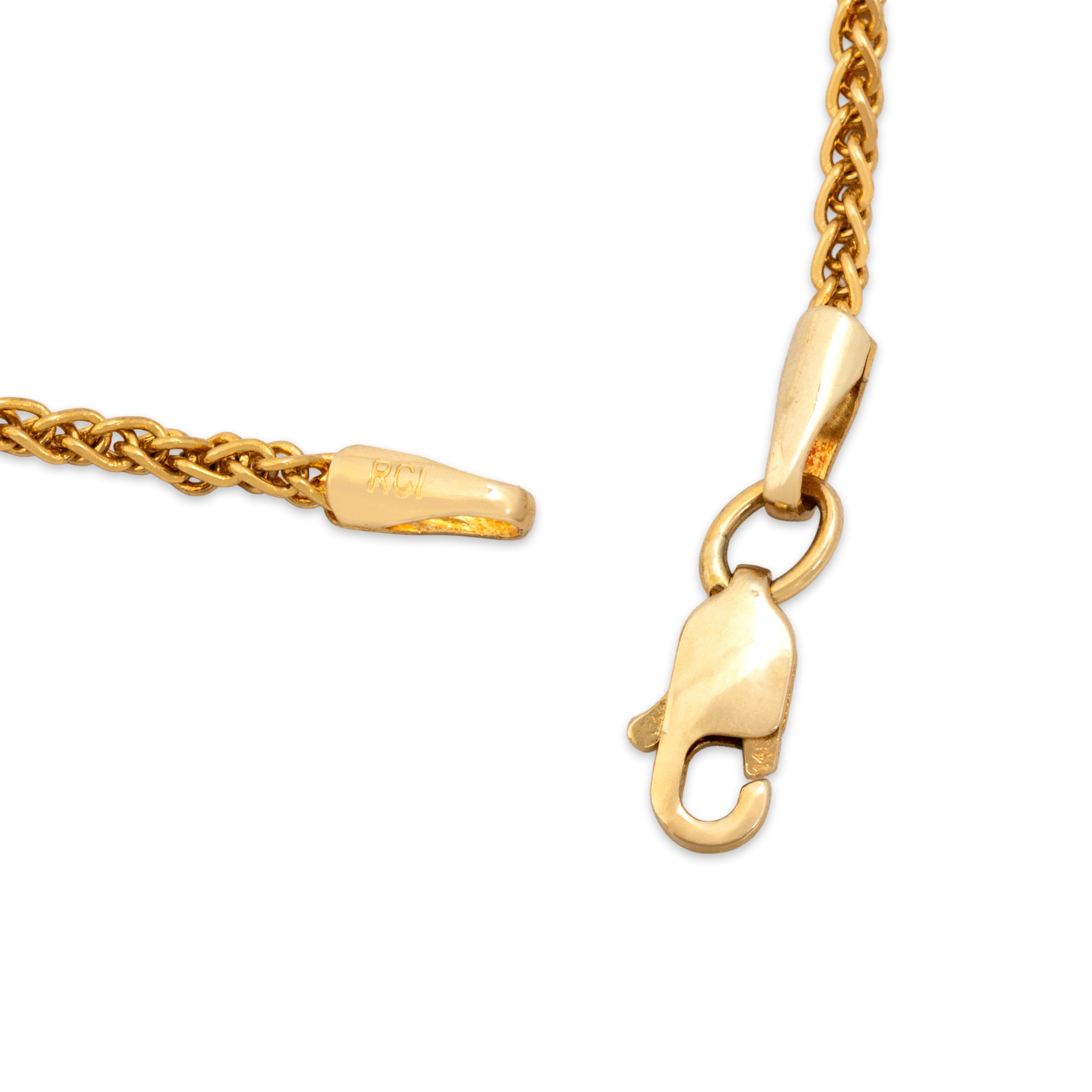 Vintage 14k Yellow Gold Sleek Wheat Chain Necklace - clasp view