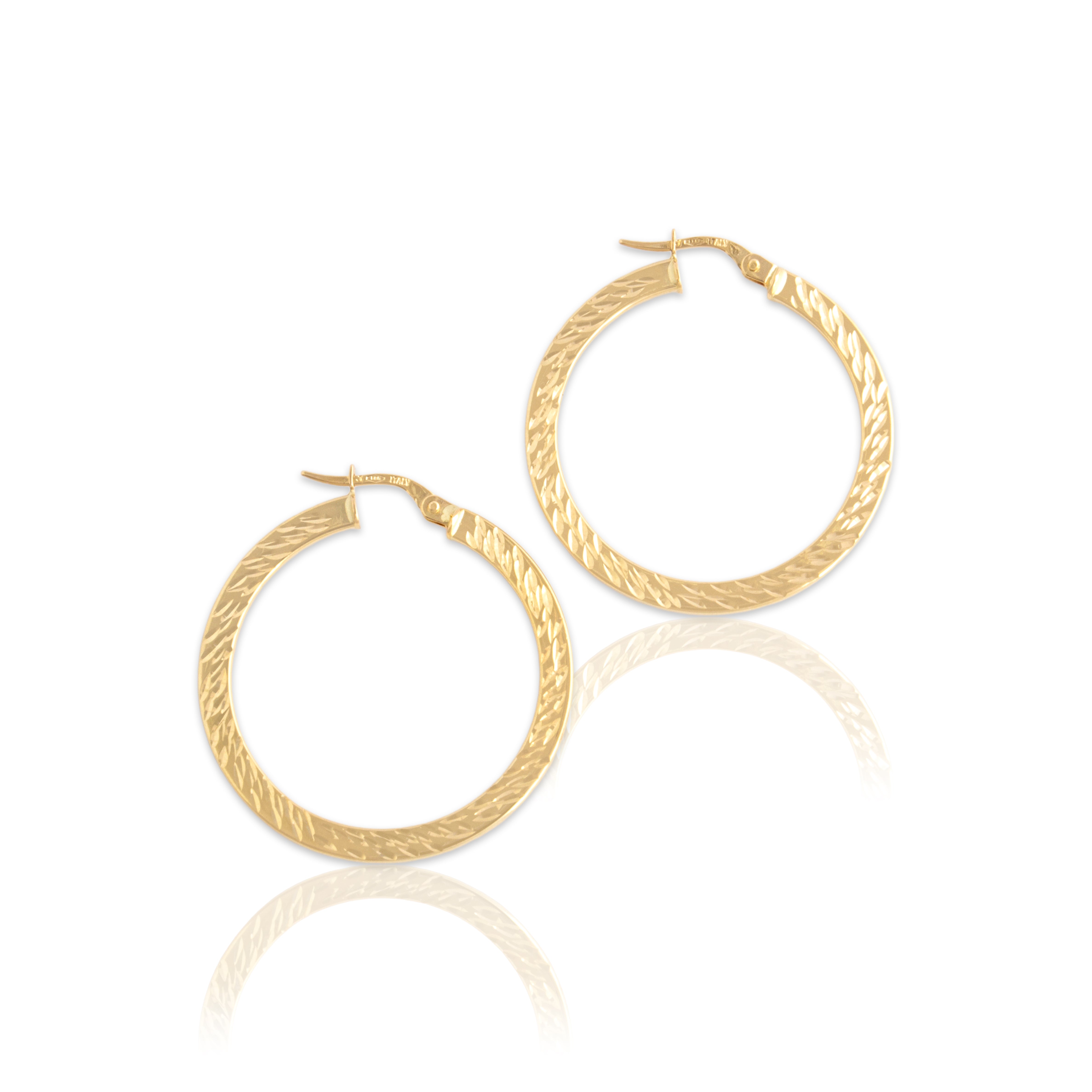 Vintage Italian 14k Yellow Gold Etched Textured Hoop Earrings
