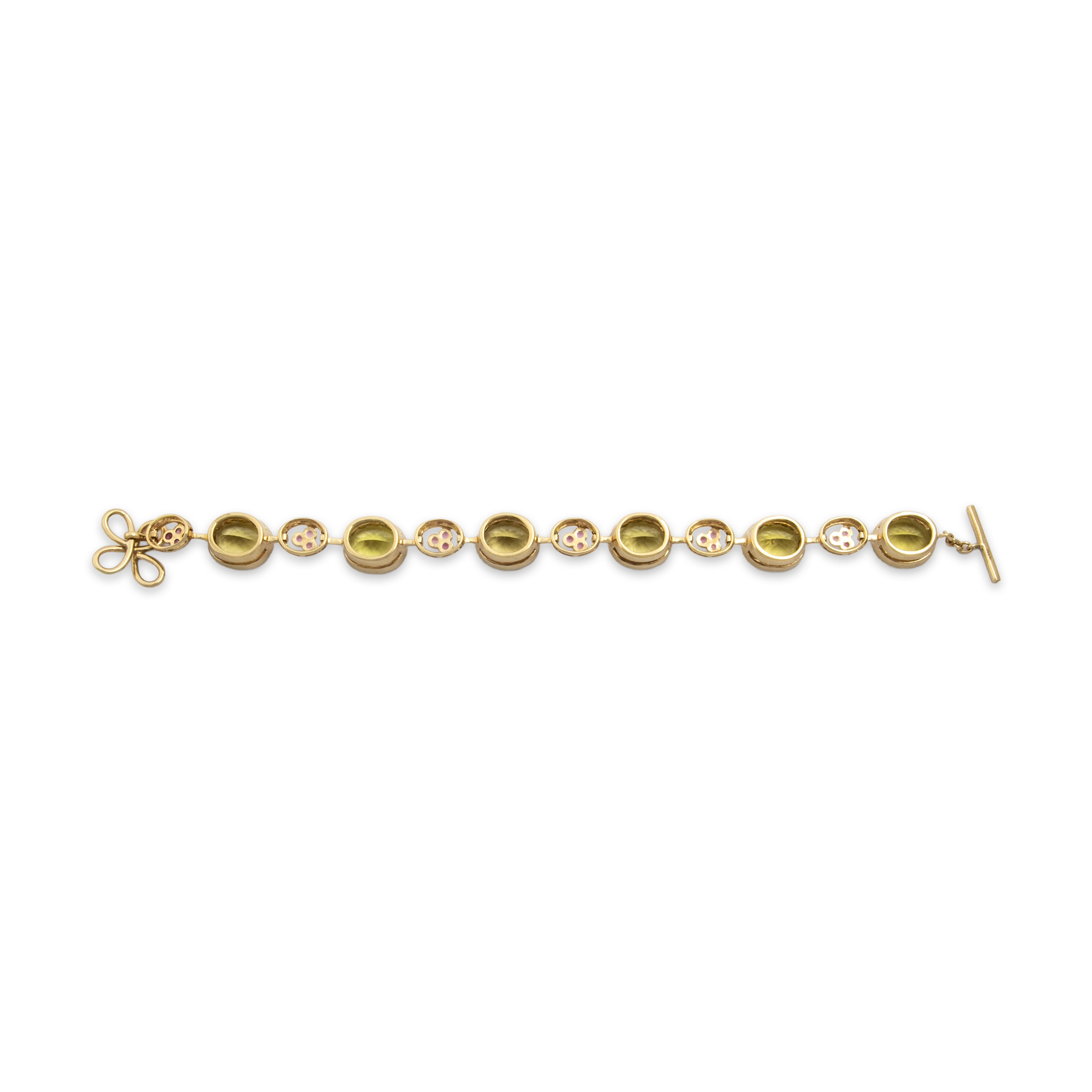 Vintage Heavy 14k Yellow Gold 27.6cttw Lemon Quartz .72cttw Pink Garnet Superb Floral Detail Bracelet - Back view