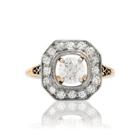 Antique 14k Yellow Gold & Platinum 1.01cttw Old European Diamond Octagon Ring 8.00