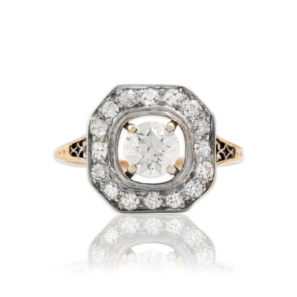 Antique 14k Yellow Gold & Platinum 1.01cttw Old European Diamond Octagon Ring 8.00