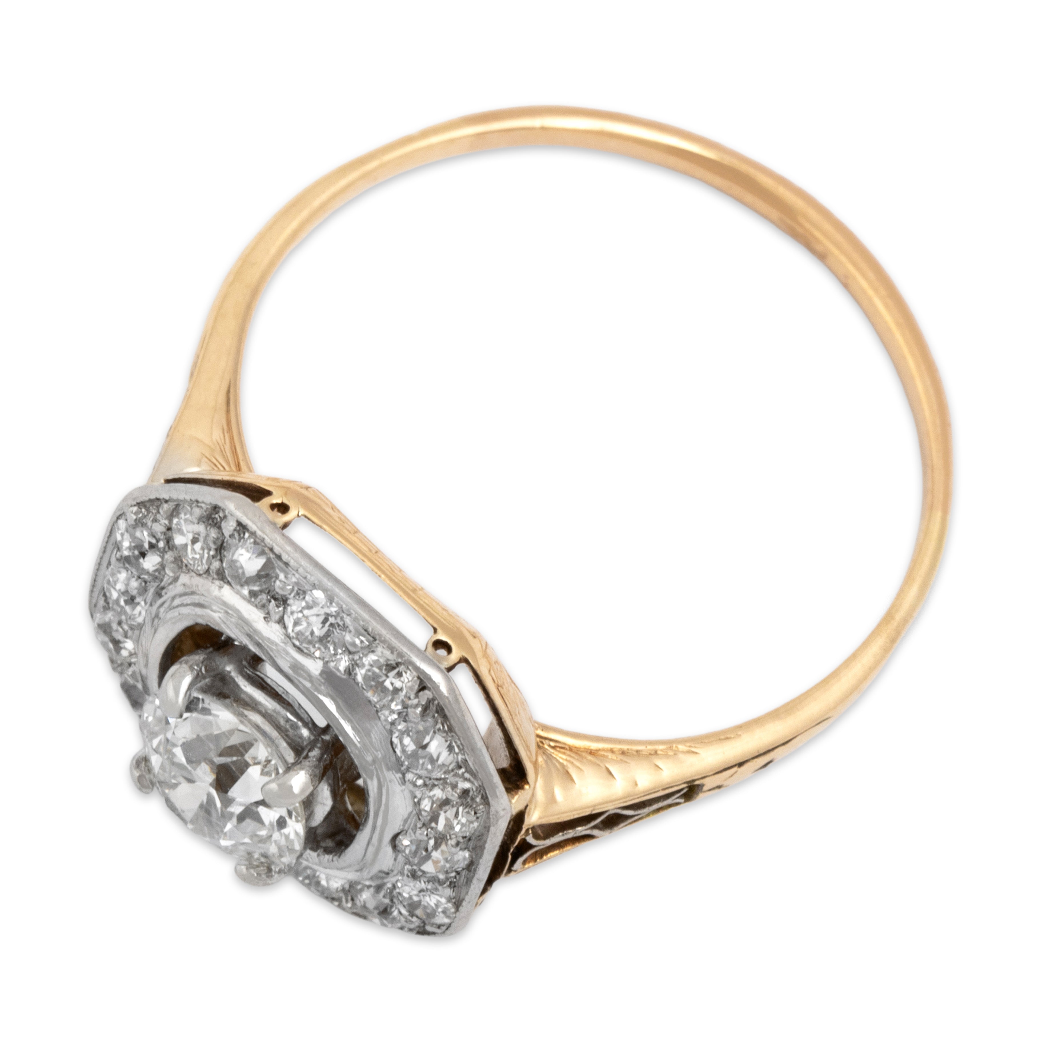 Antique 14k Yellow Gold & Platinum [Custom Carat] Superb Octagonal Open Ring  - Overall view
