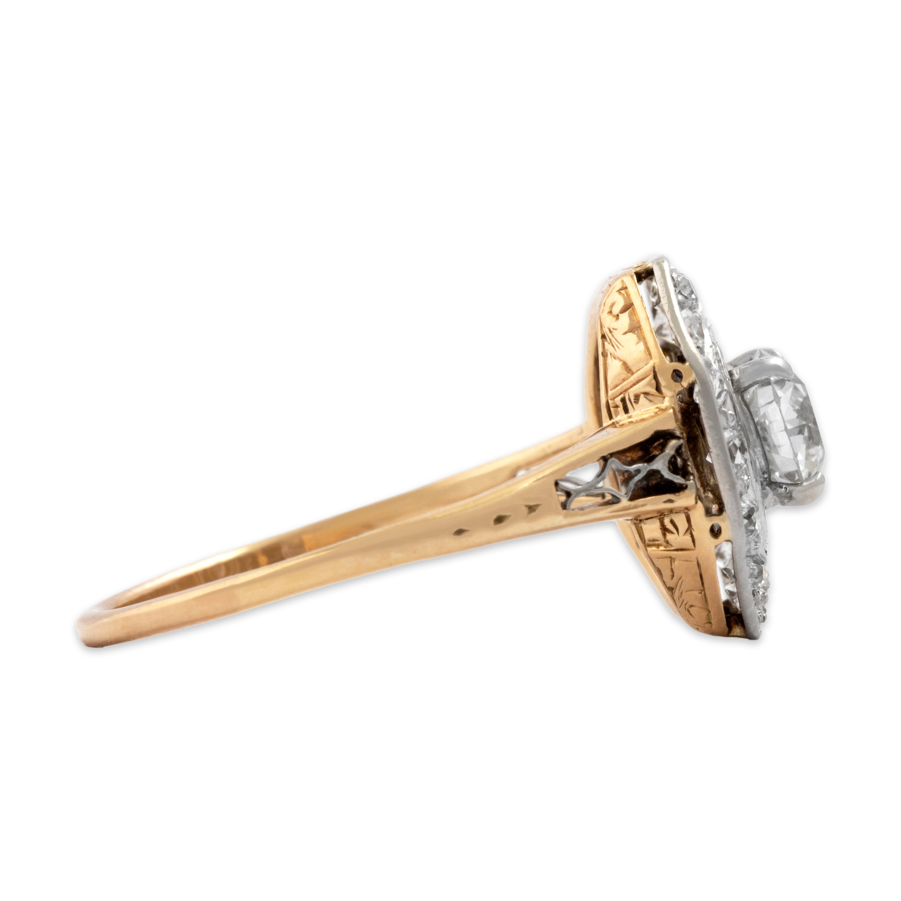 Antique 14k Yellow Gold & Platinum [Custom Carat] Superb Octagonal Open Ring  - Side view