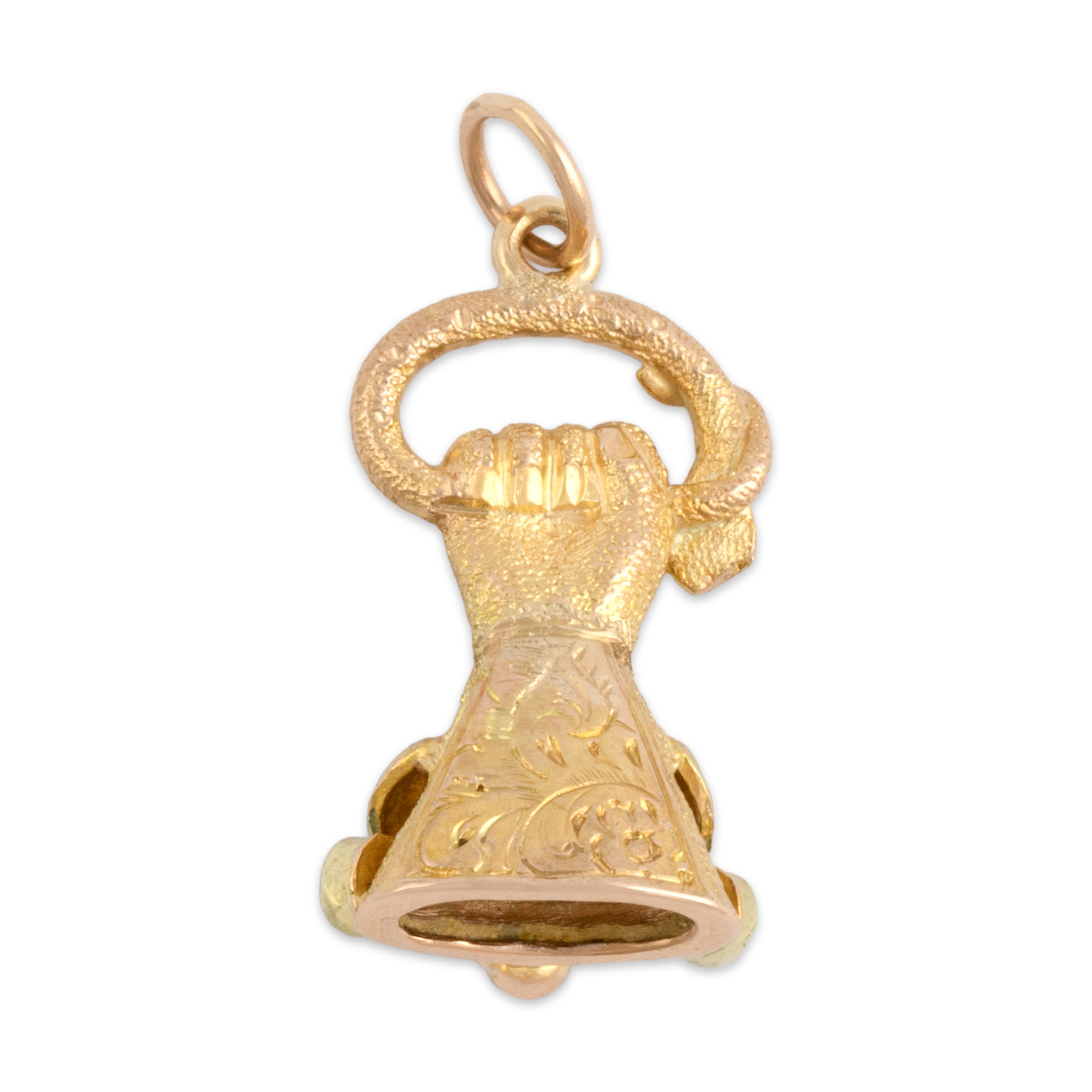 Antique Victorian 14k Yellow & Rosy Yellow Gold Turquoise Diamond Incredible Grasping Hand Doorknocker Pendant - detail view #1