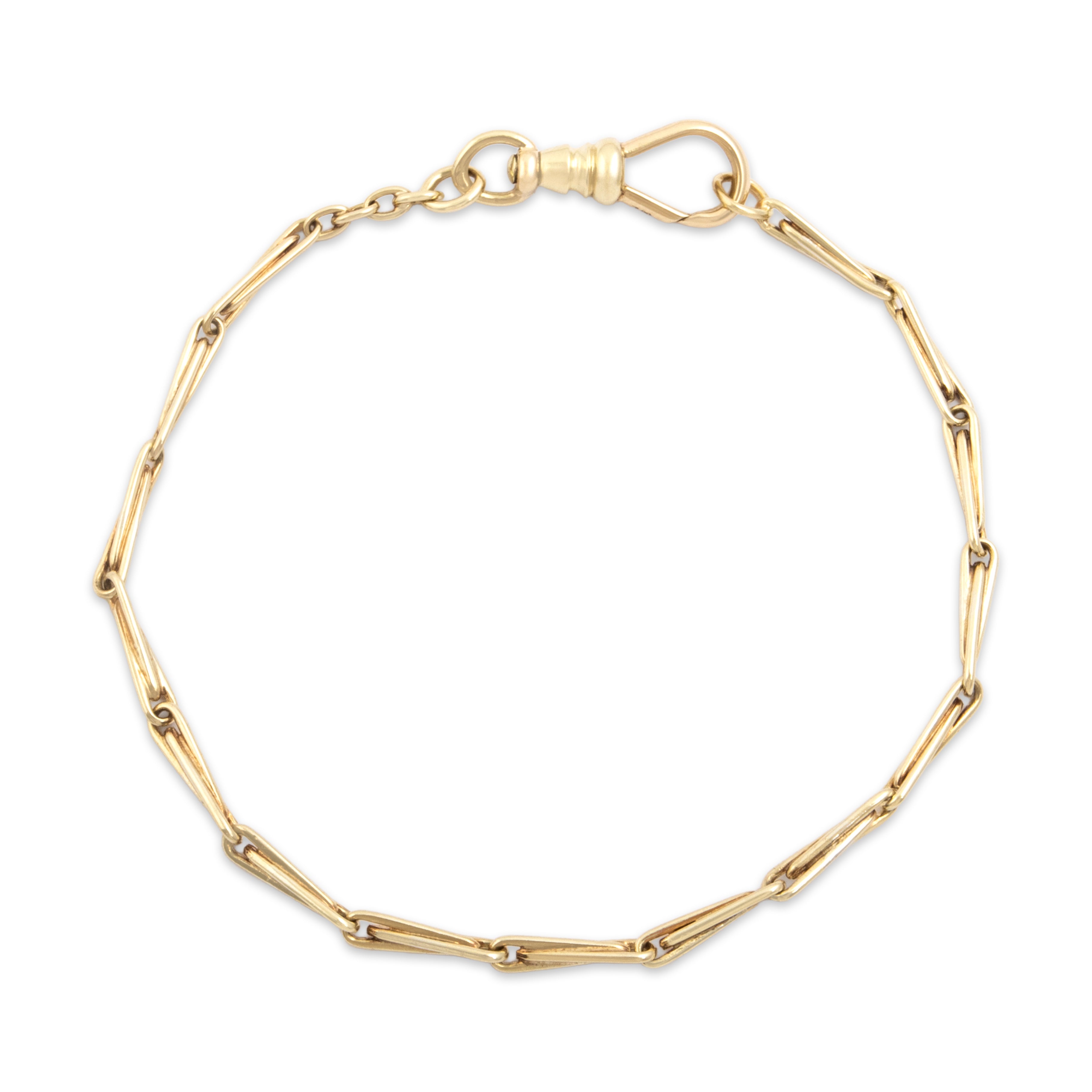 Antique 14k Yellow Gold Lovely Bar Link Dog Clip Clasp Watch Chain Bracelet - Close-up view