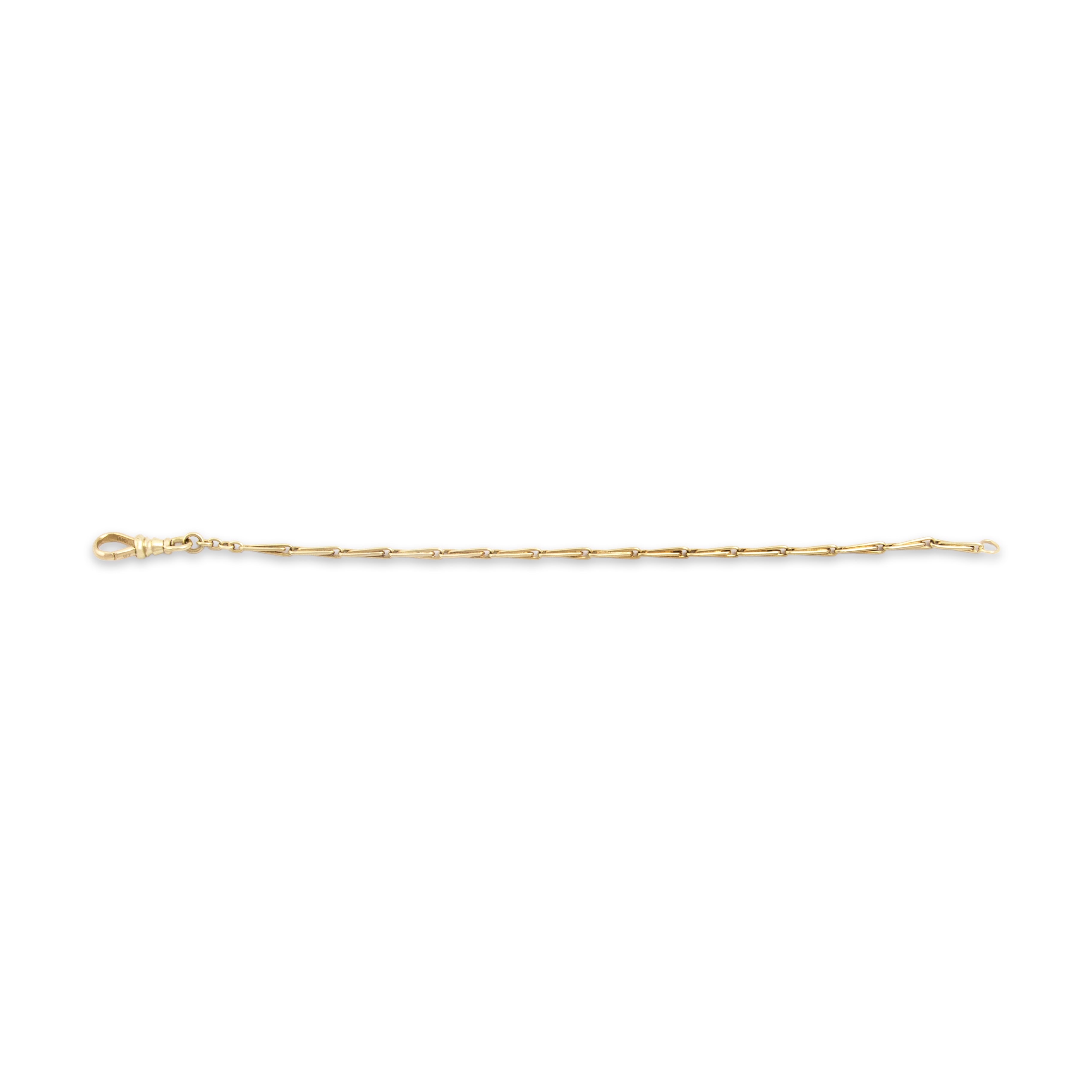 Antique 14k Yellow Gold Lovely Bar Link Dog Clip Clasp Watch Chain Bracelet - Overall view